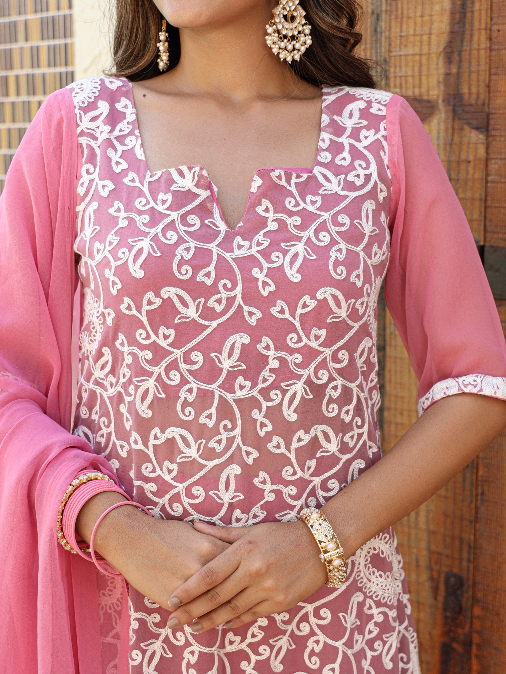 Malika Pink Chikankari Suit Set