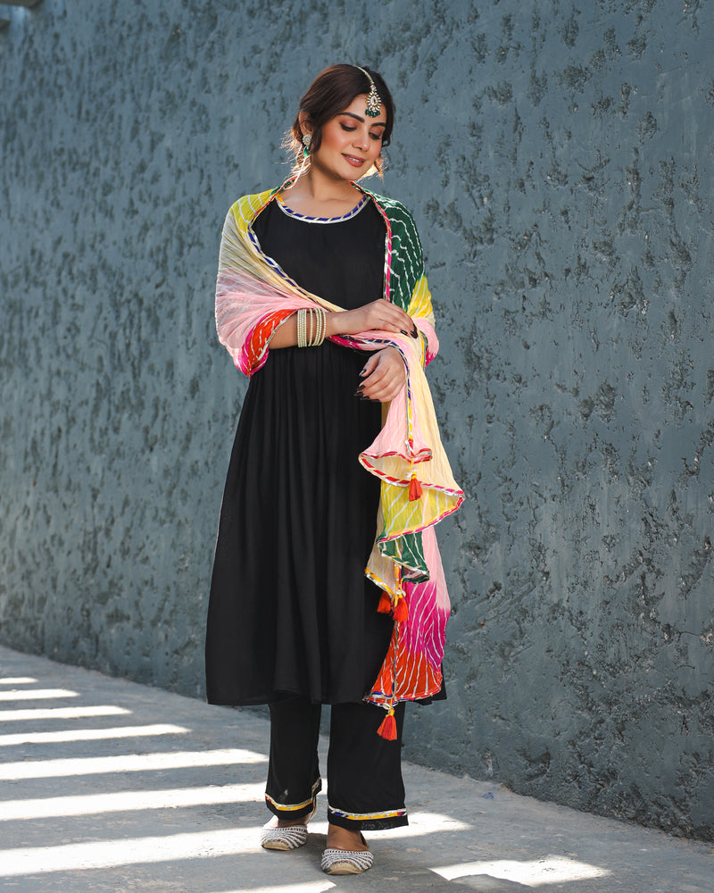 Emily Black Suit with Multicolour Dupatta