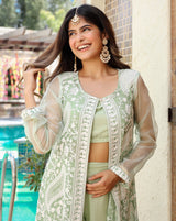 Tulsi Green Chikankari Cape Cord Set