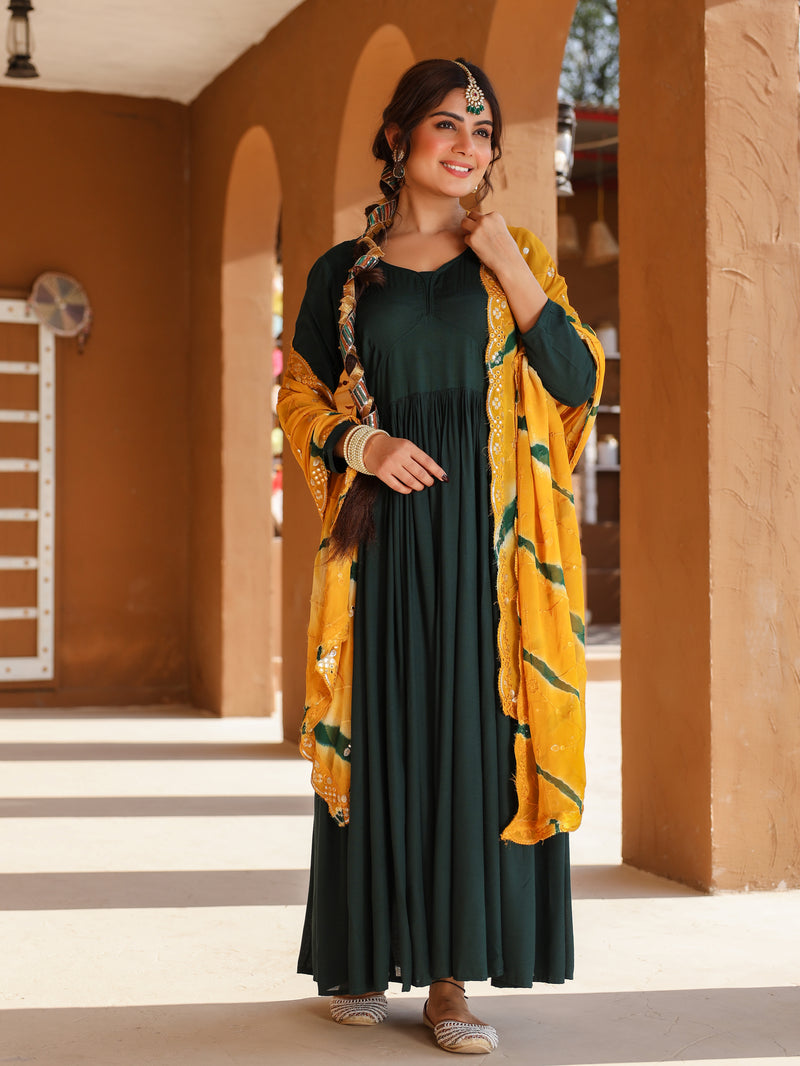 Ellie Green Suit with Mustard Yellow Dupatta