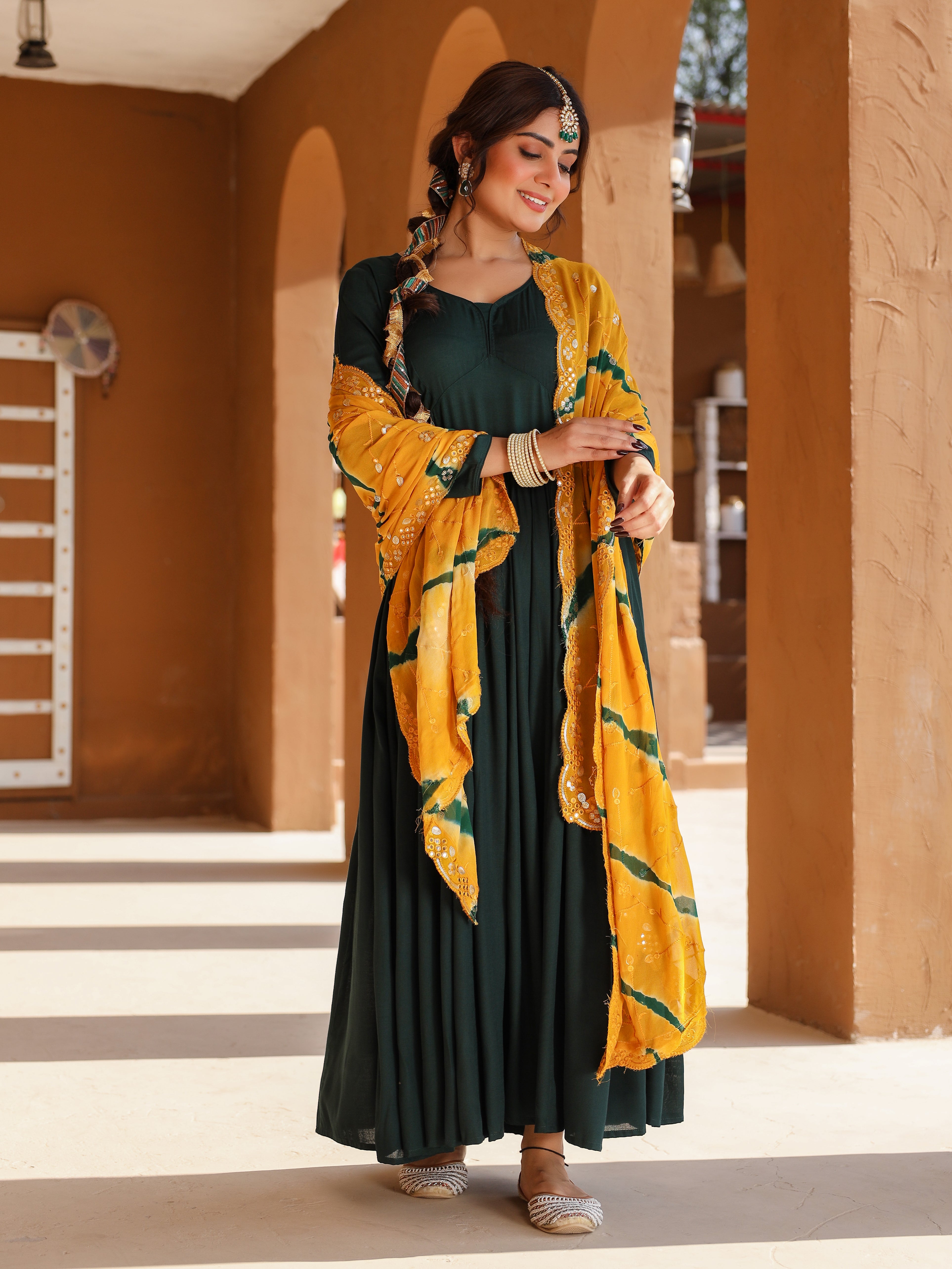 Ellie Green Suit with Mustard Yellow Dupatta