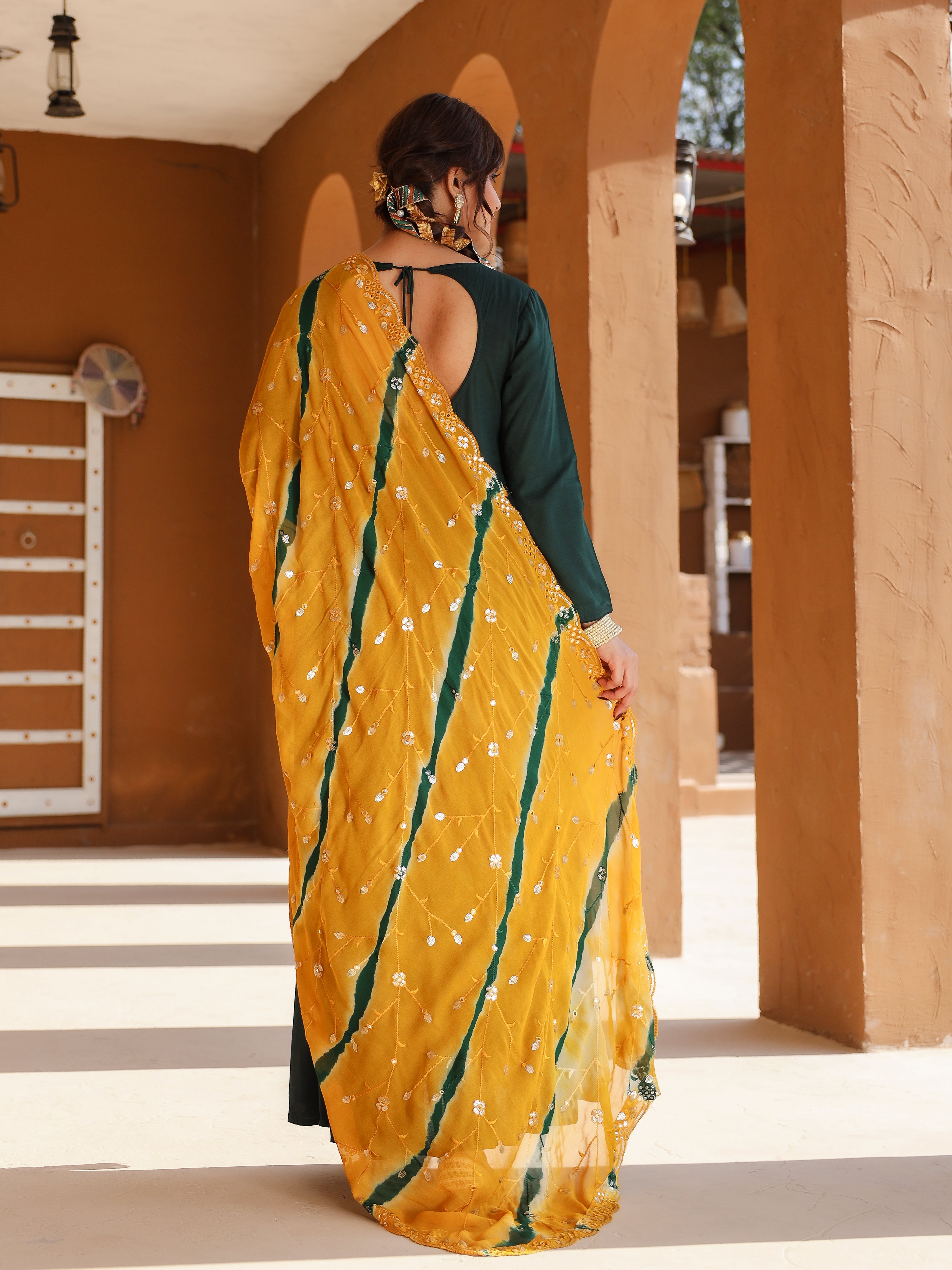 Ellie Green Suit with Mustard Yellow Dupatta