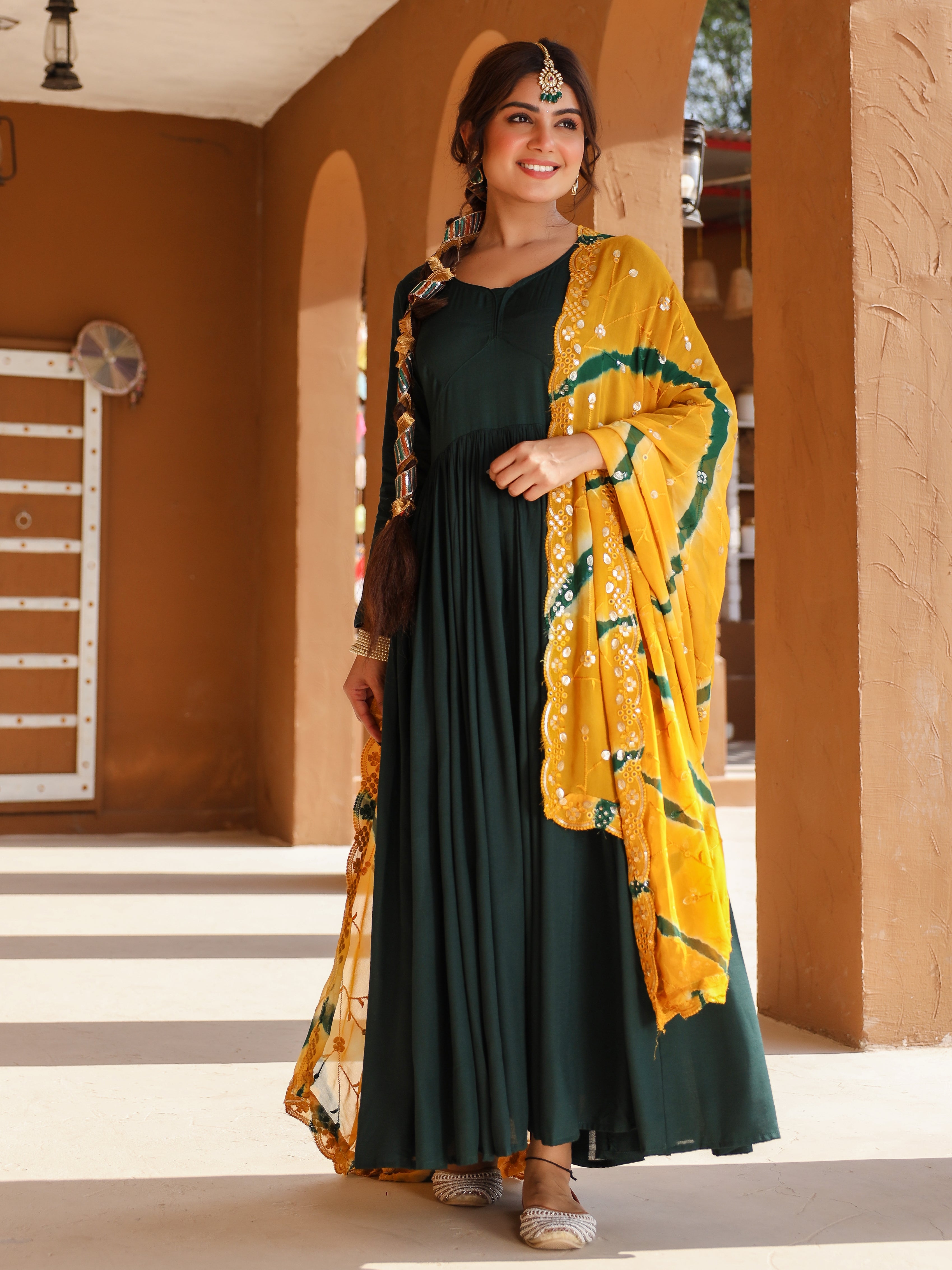 Ellie Green Suit with Mustard Yellow Dupatta