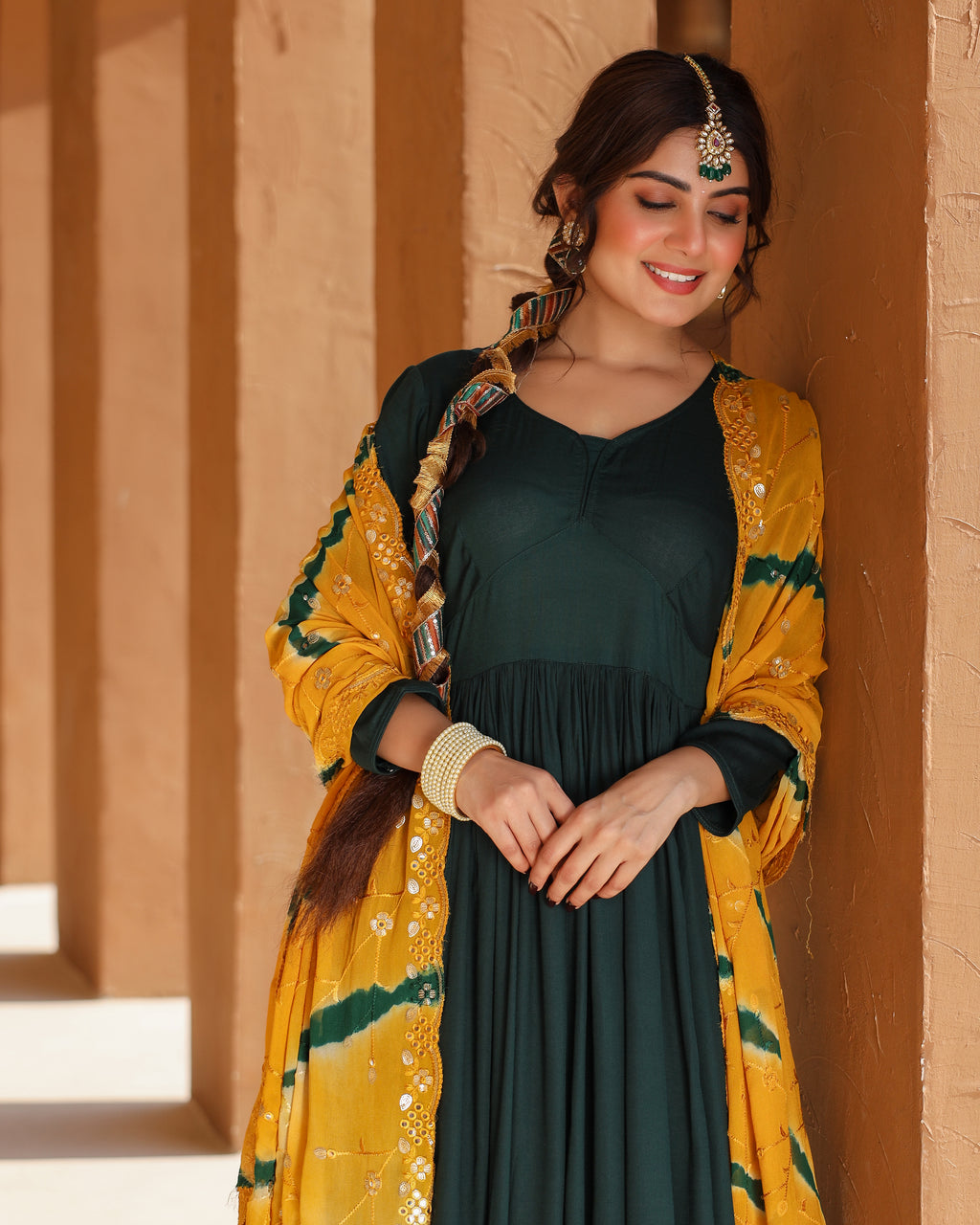 Black suit outlet with yellow dupatta