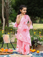 Kids Peach Pink One Shoulder Kurta Set