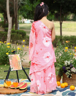 Kids Peach Pink One Shoulder Kurta Set