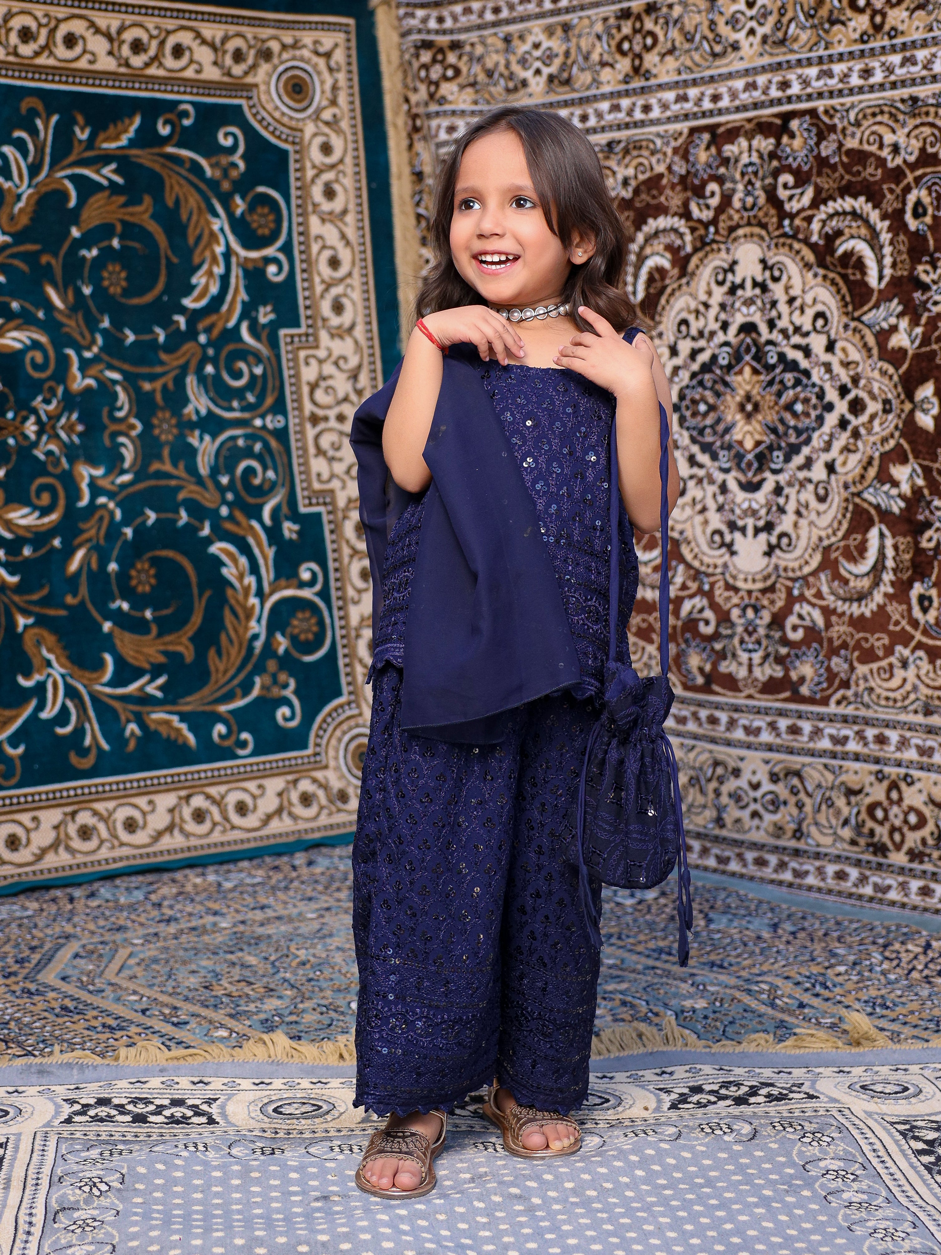 Kids Neelam Chikankari Plazo Set