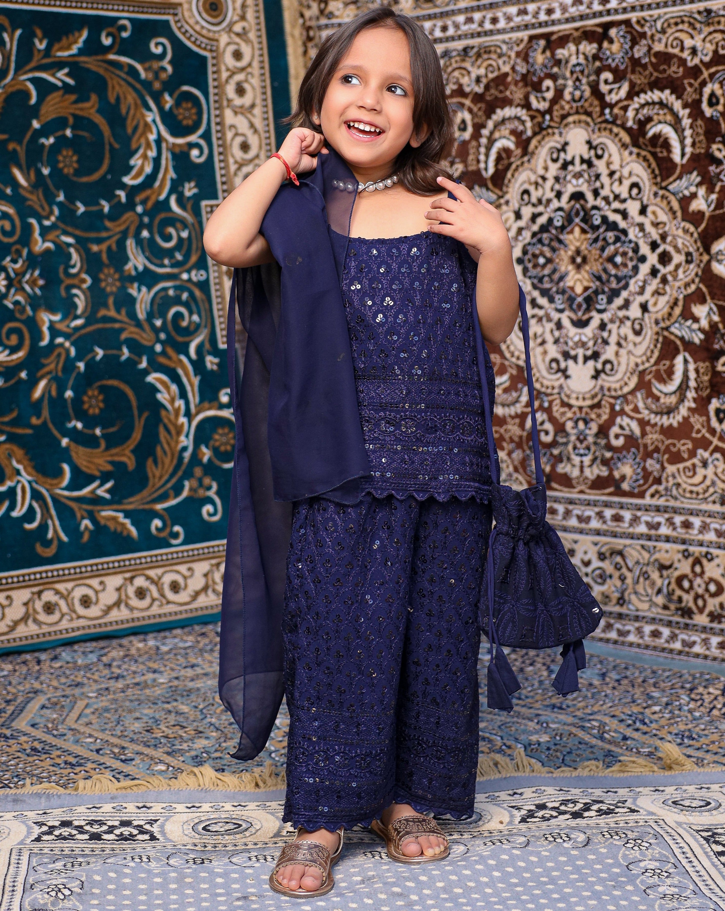 Kids Neelam Chikankari Plazo Set