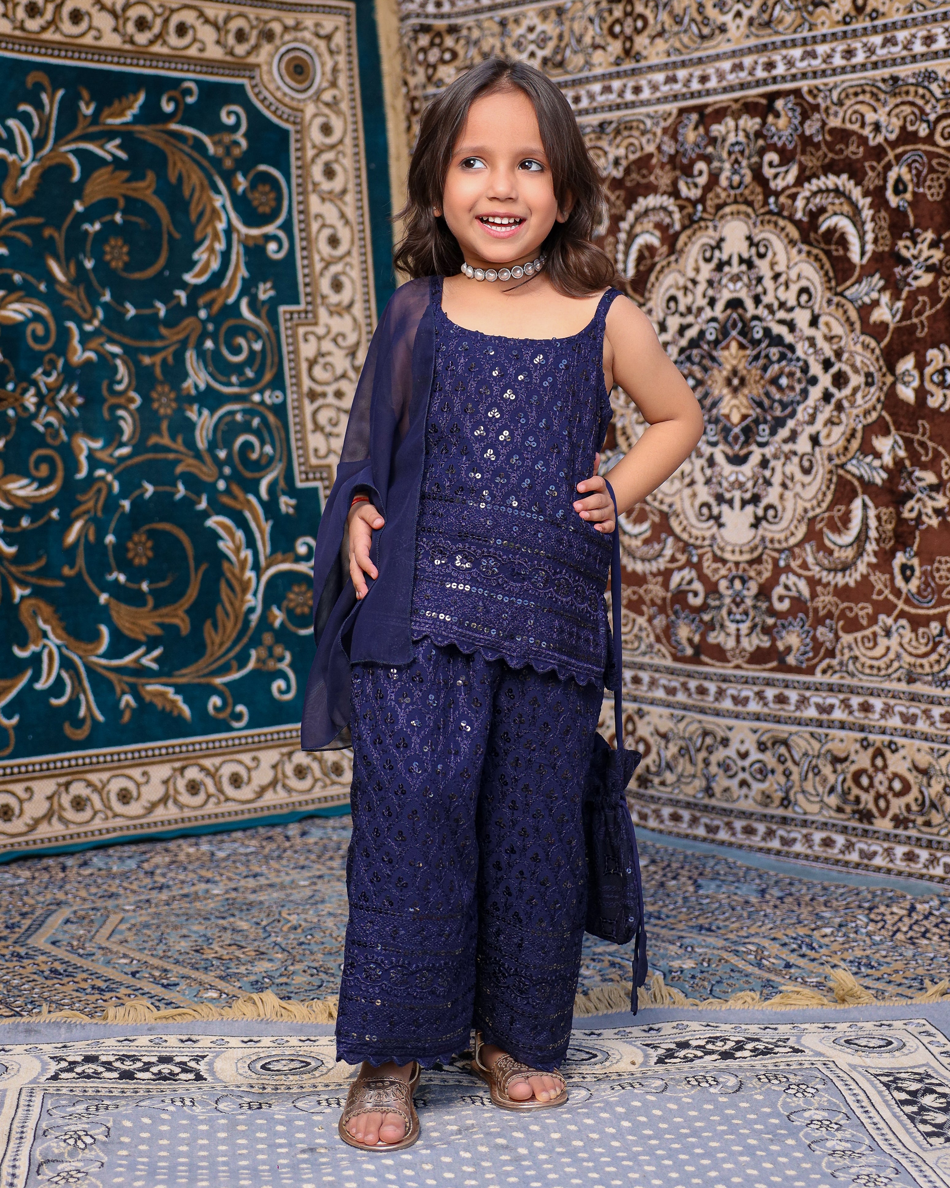 Kids Neelam Chikankari Plazo Set