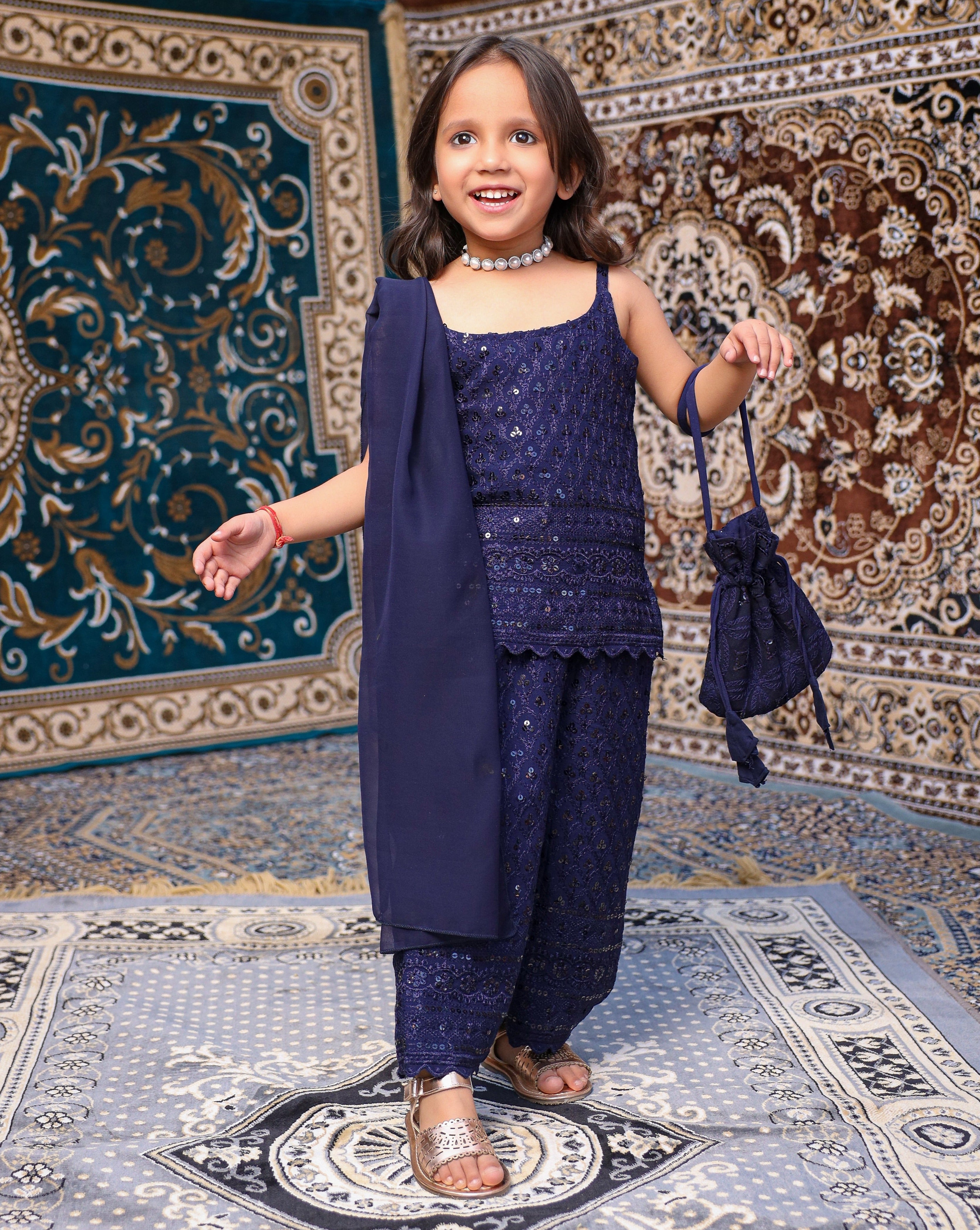 Kids Neelam Chikankari Plazo Set