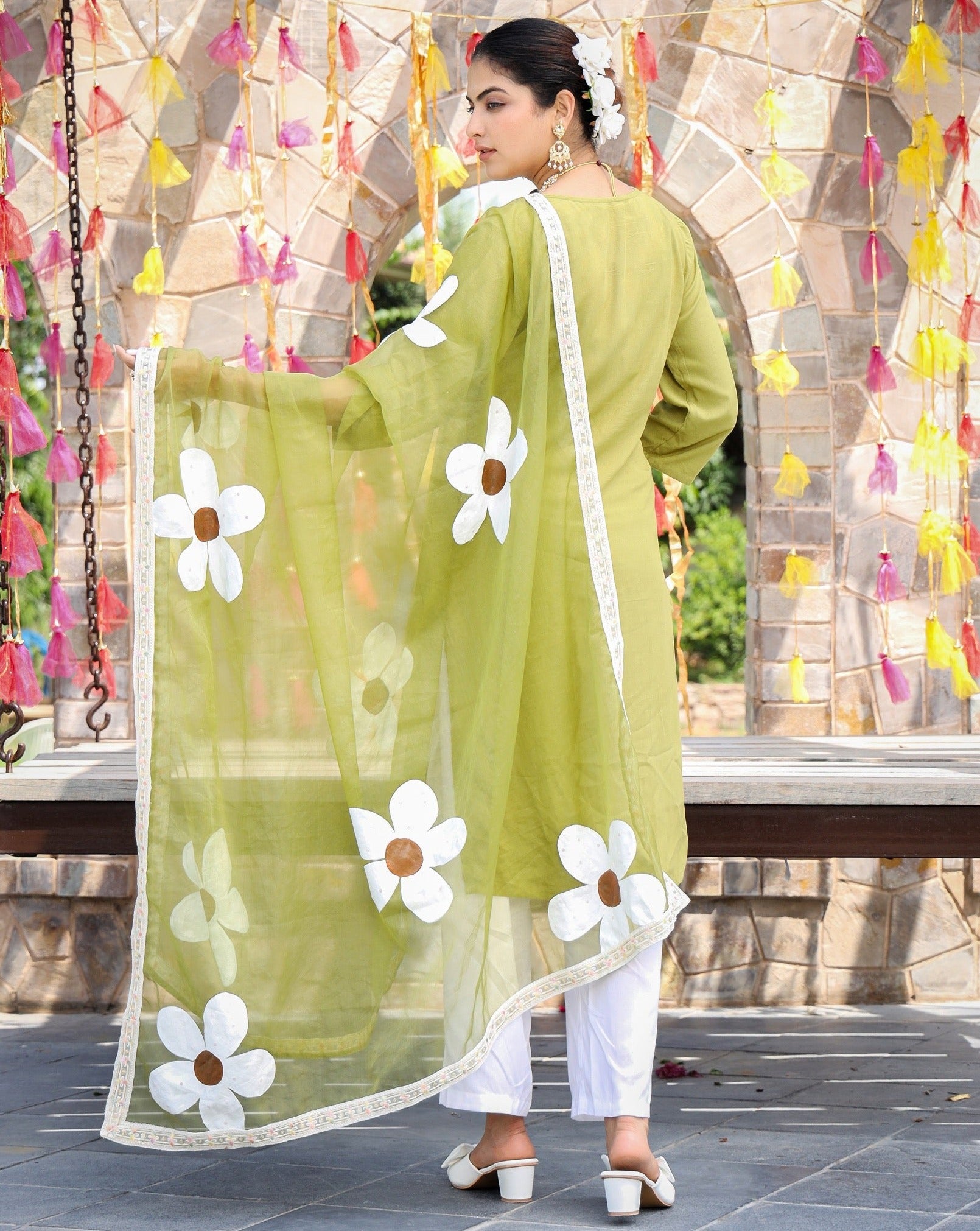 Nimrat Green Handpainted Suit Set