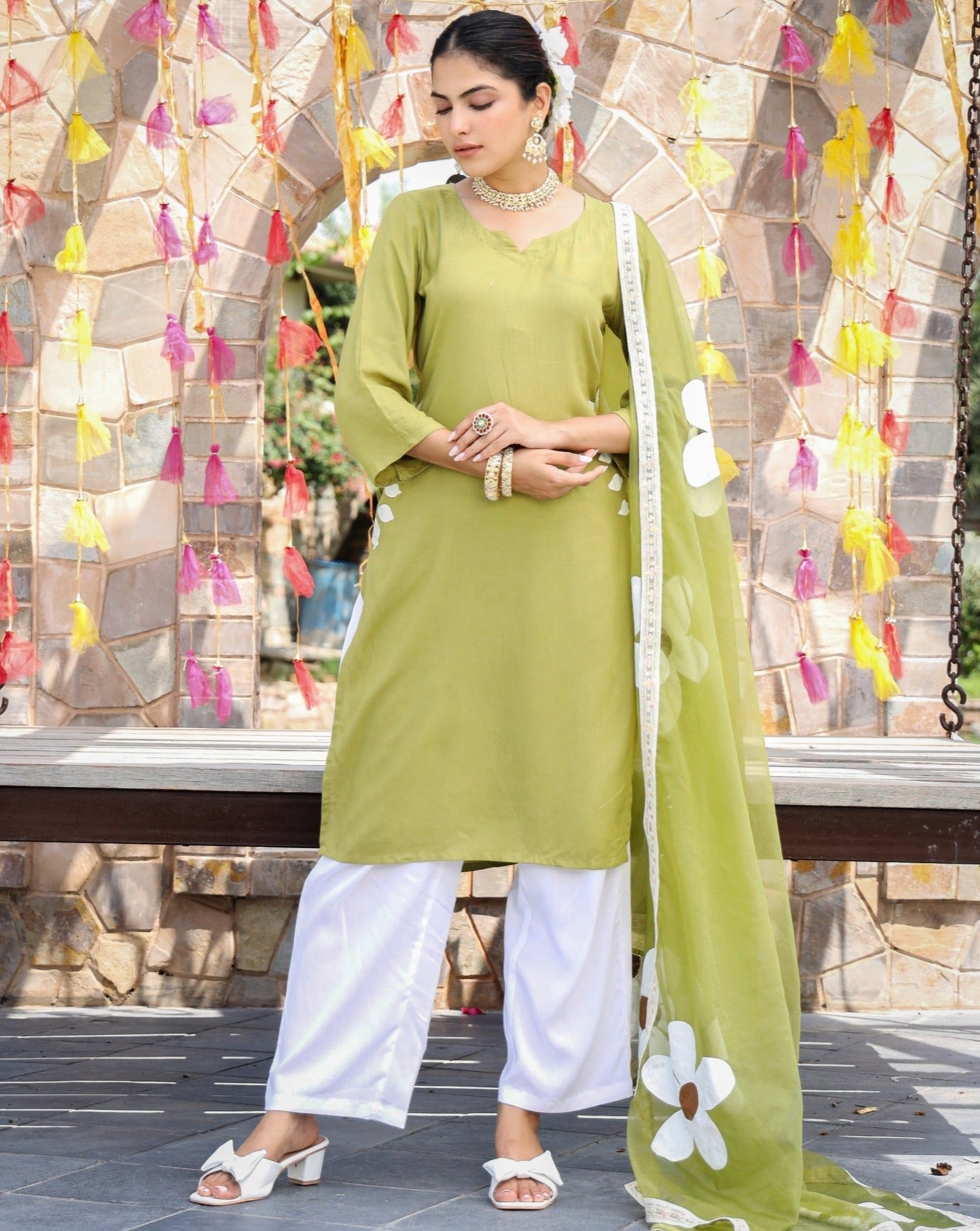 Nimrat Green Handpainted Suit Set