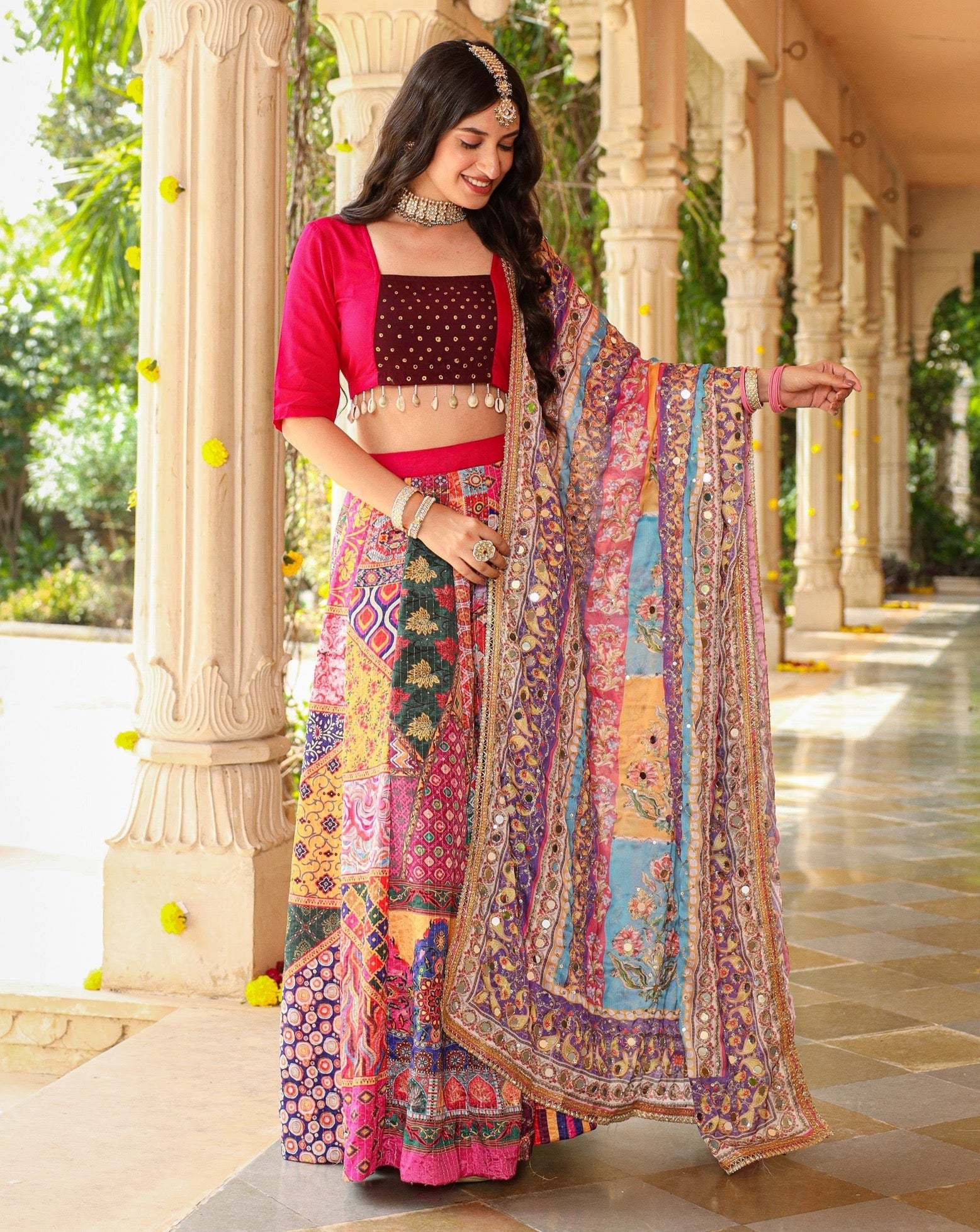 Jiyana Silk Mirrow Work Lehenga Set