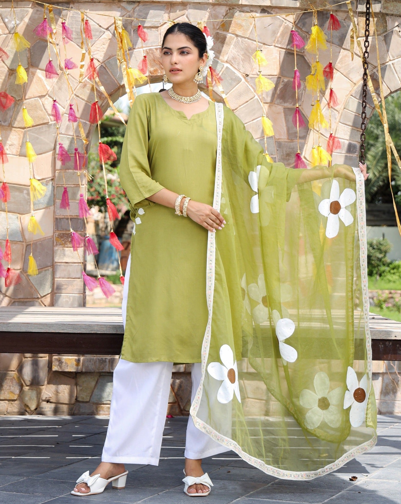 Nimrat Green Handpainted Suit Set