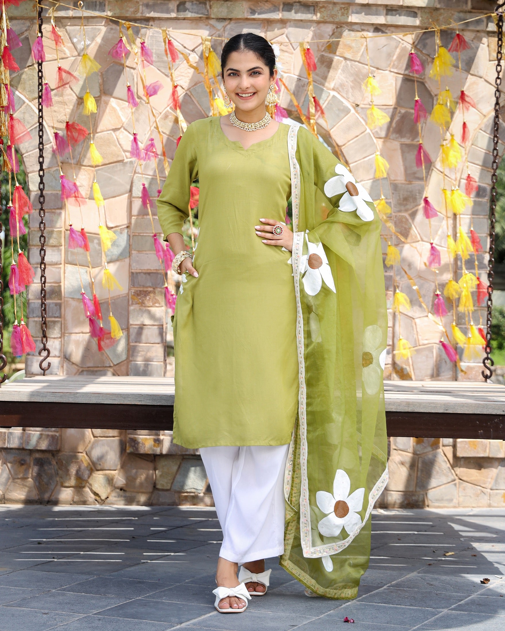 Nimrat Green Handpainted Suit Set