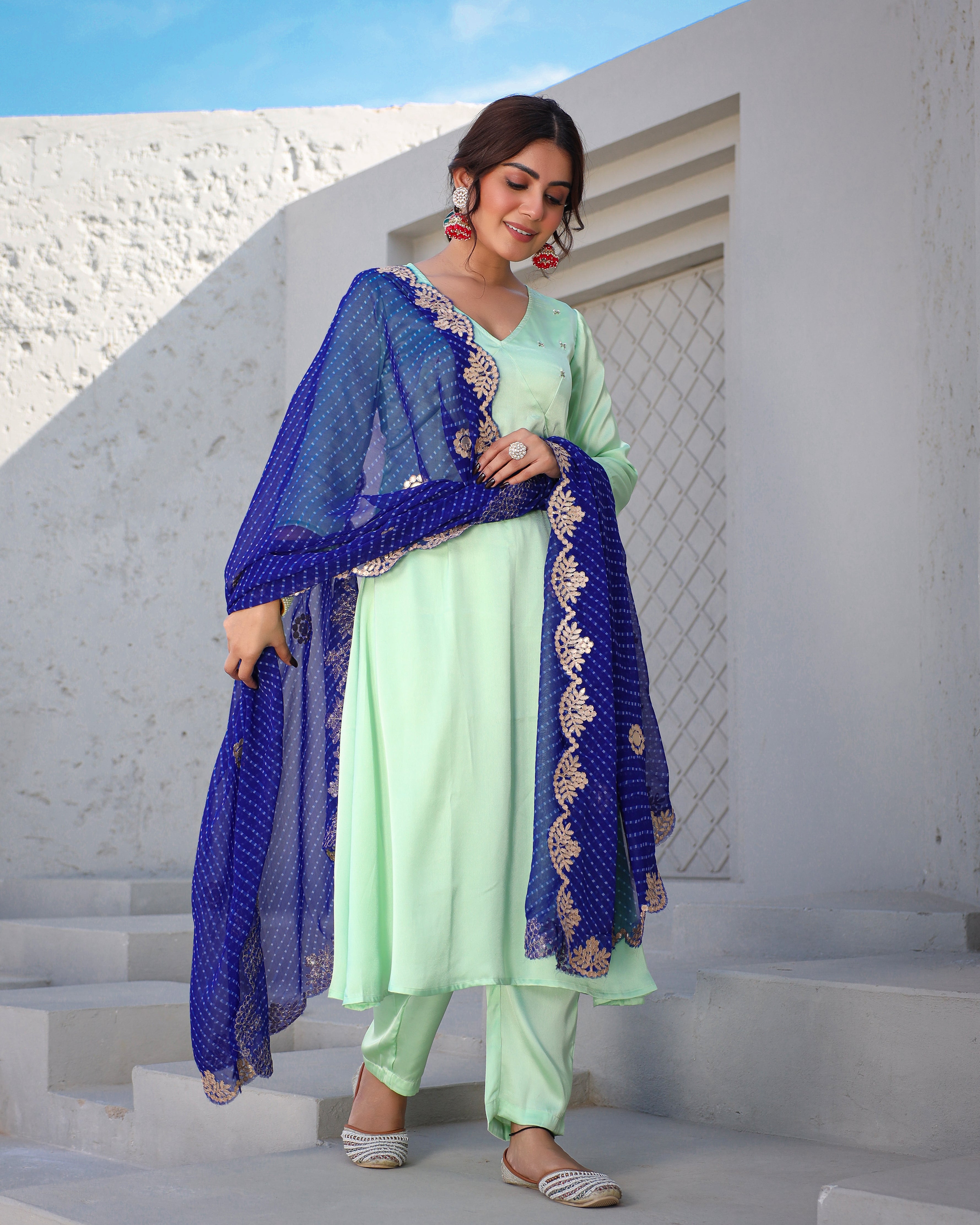 Anisha Green Blue Suit Set