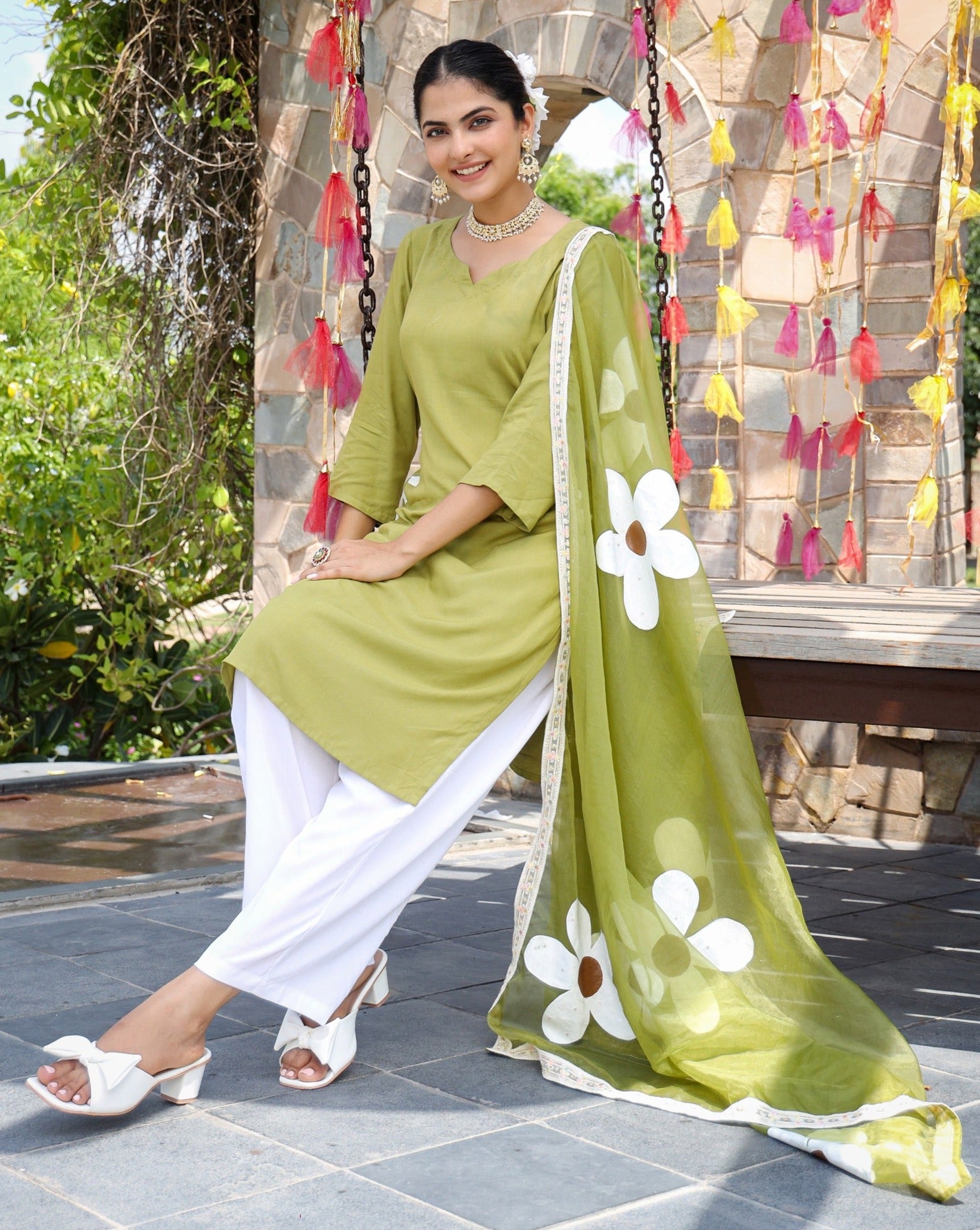 Nimrat Green Handpainted Suit Set