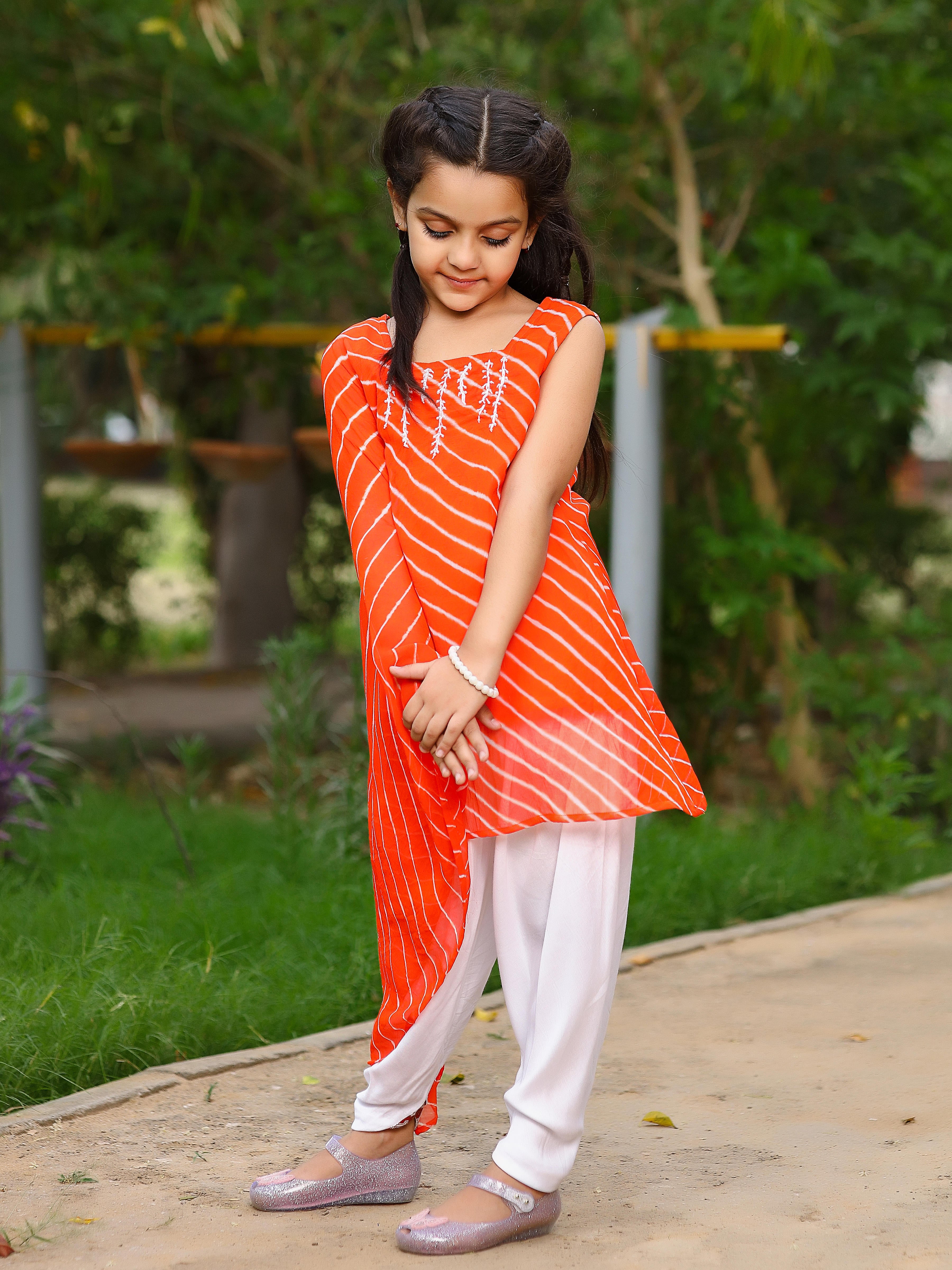 Orange Onesided Kaftan Set