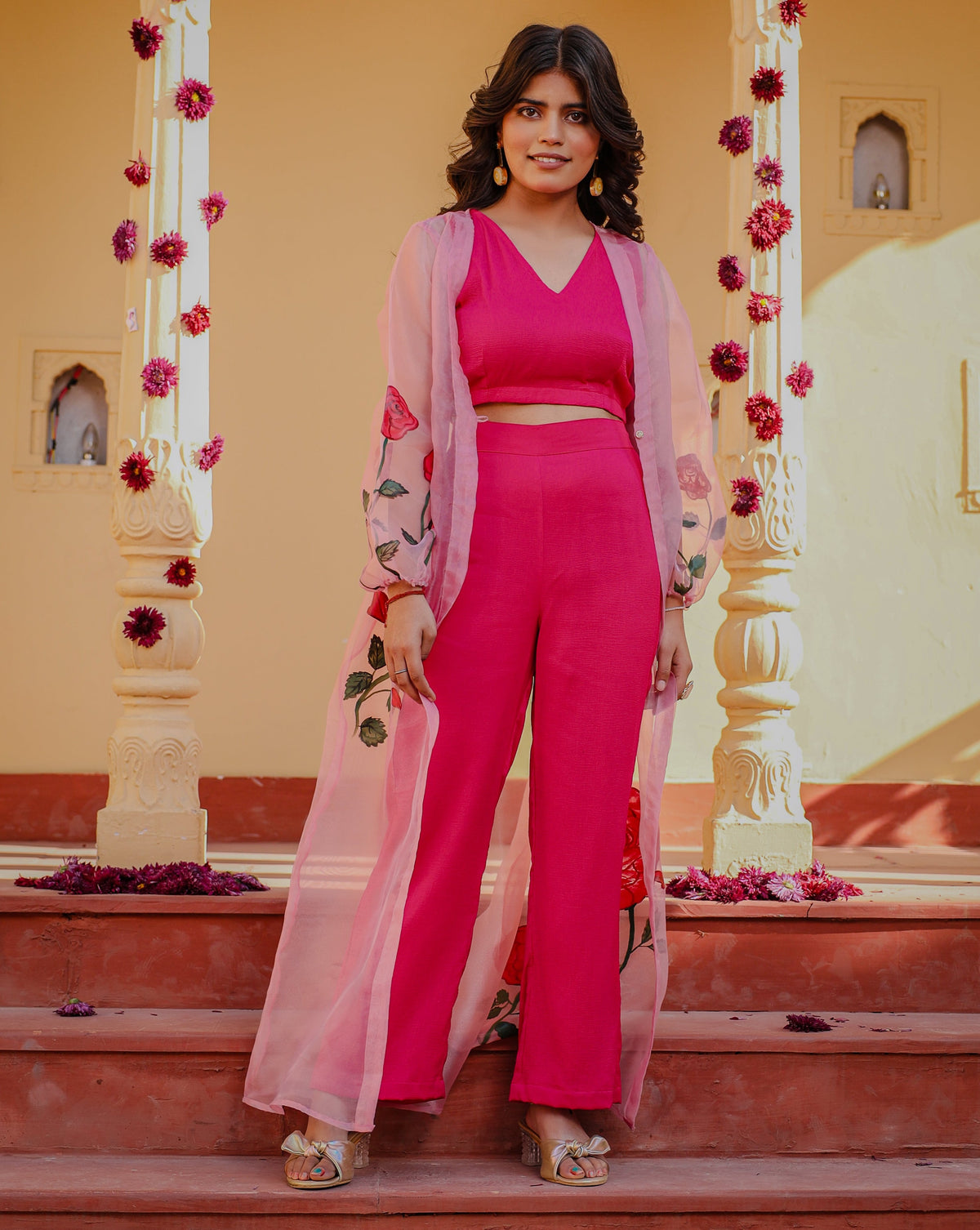 Mishika Pink Rose Handpainted 3 Piece