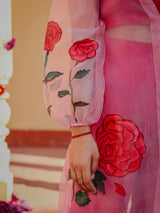 Mishika Pink Rose Handpainted 3 Piece