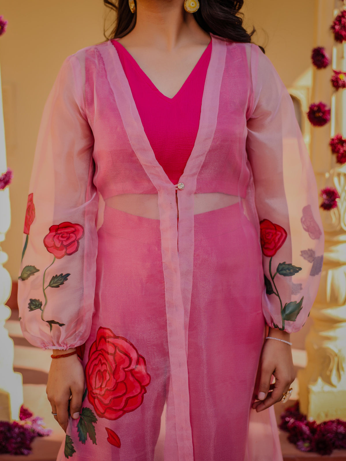 Mishika Pink Rose Handpainted 3 Piece