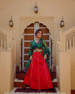 Lily Green Red Handpainted Lehenga Set