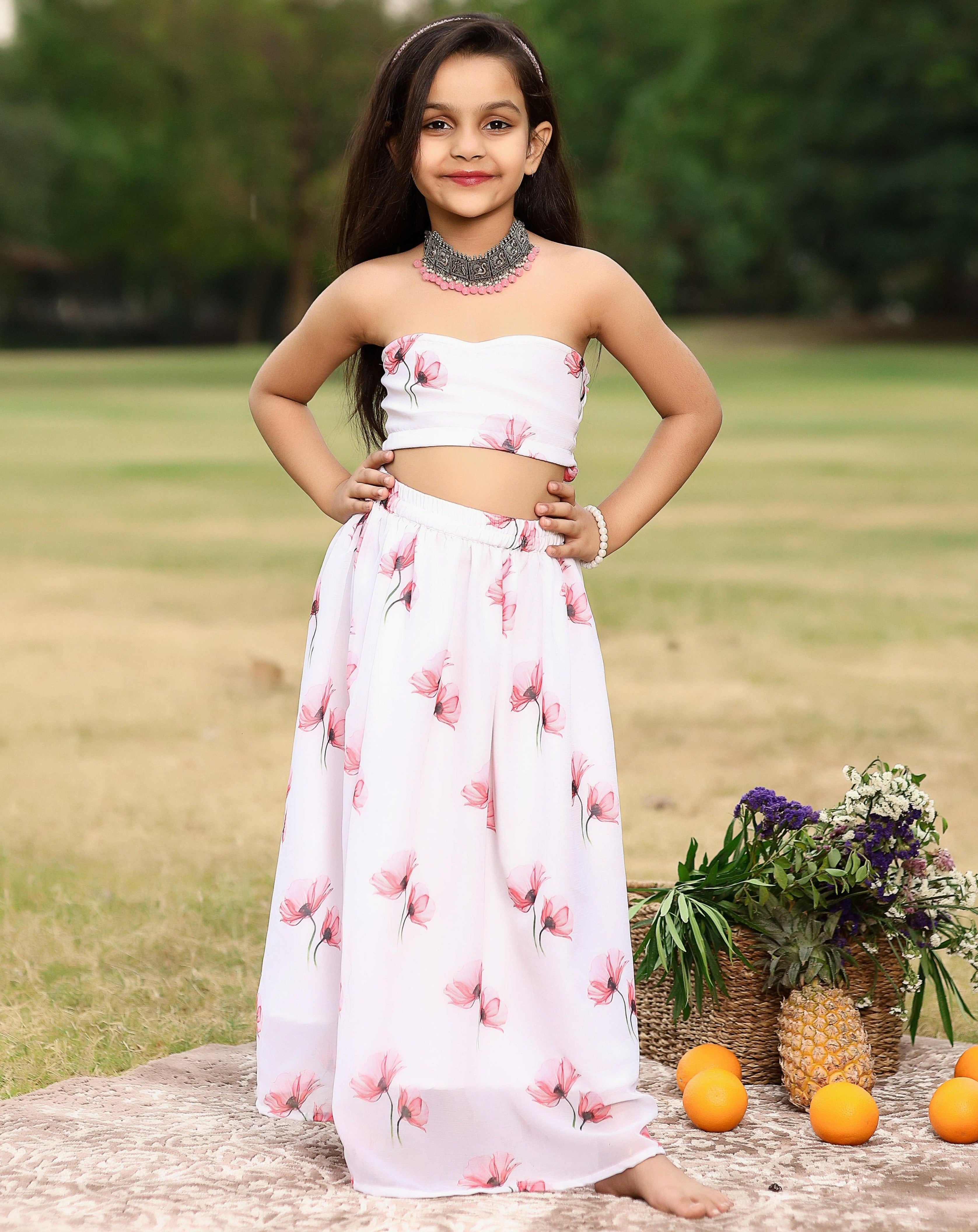 Kids Drizzle White Tube Top With Skirt