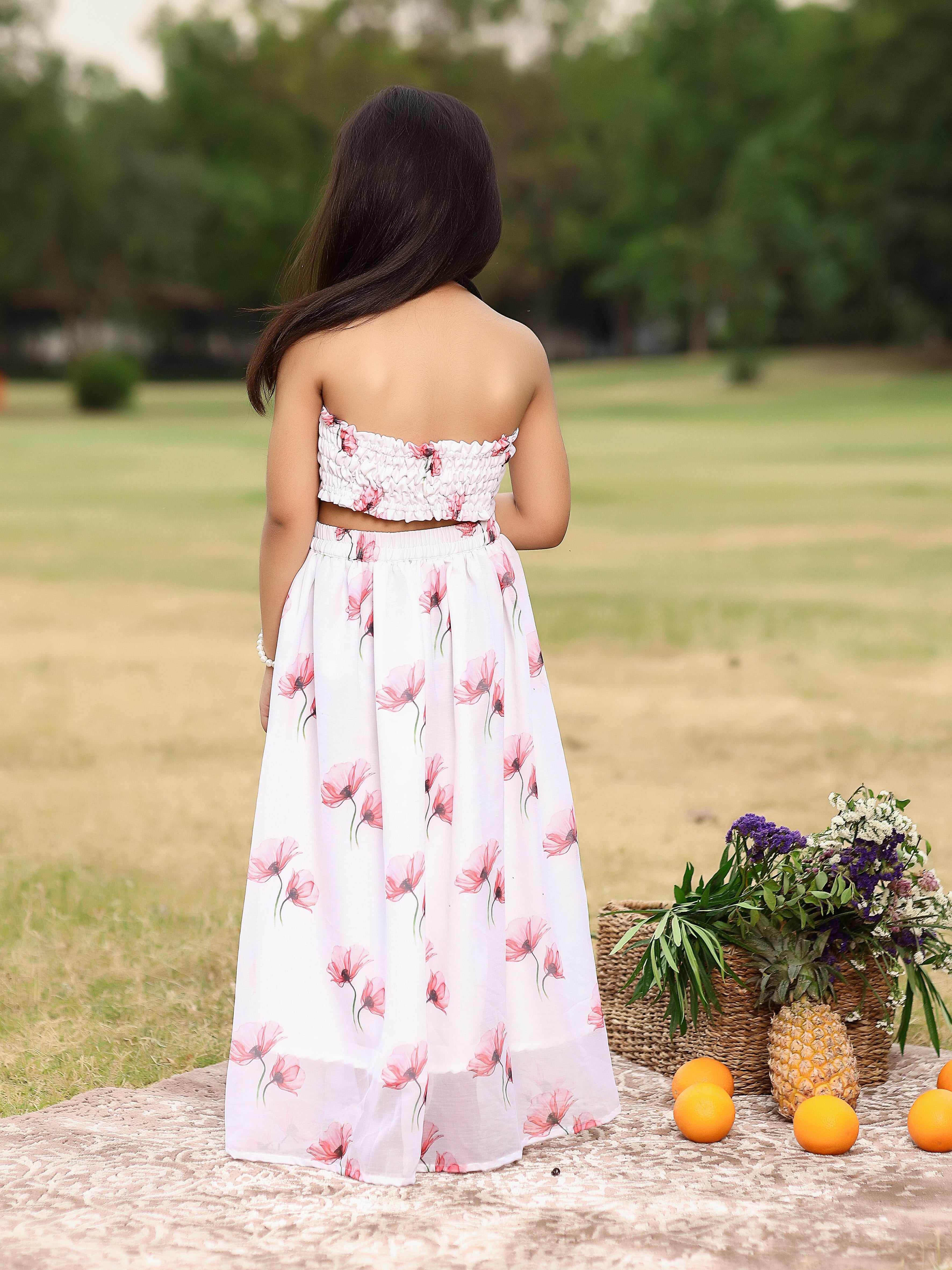 Kids Drizzle White Tube Top With Skirt