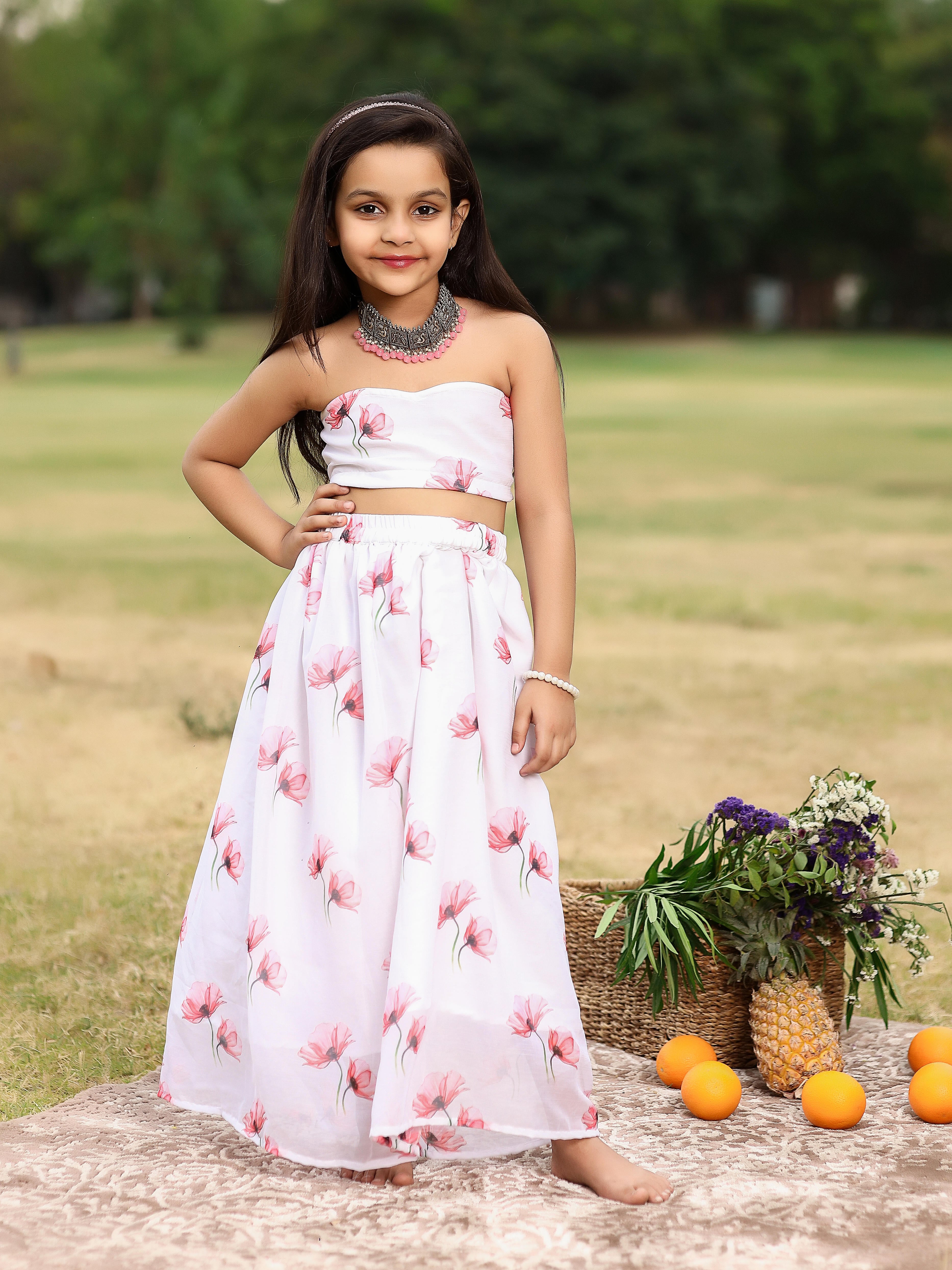 Kids Drizzle White Tube Top With Skirt