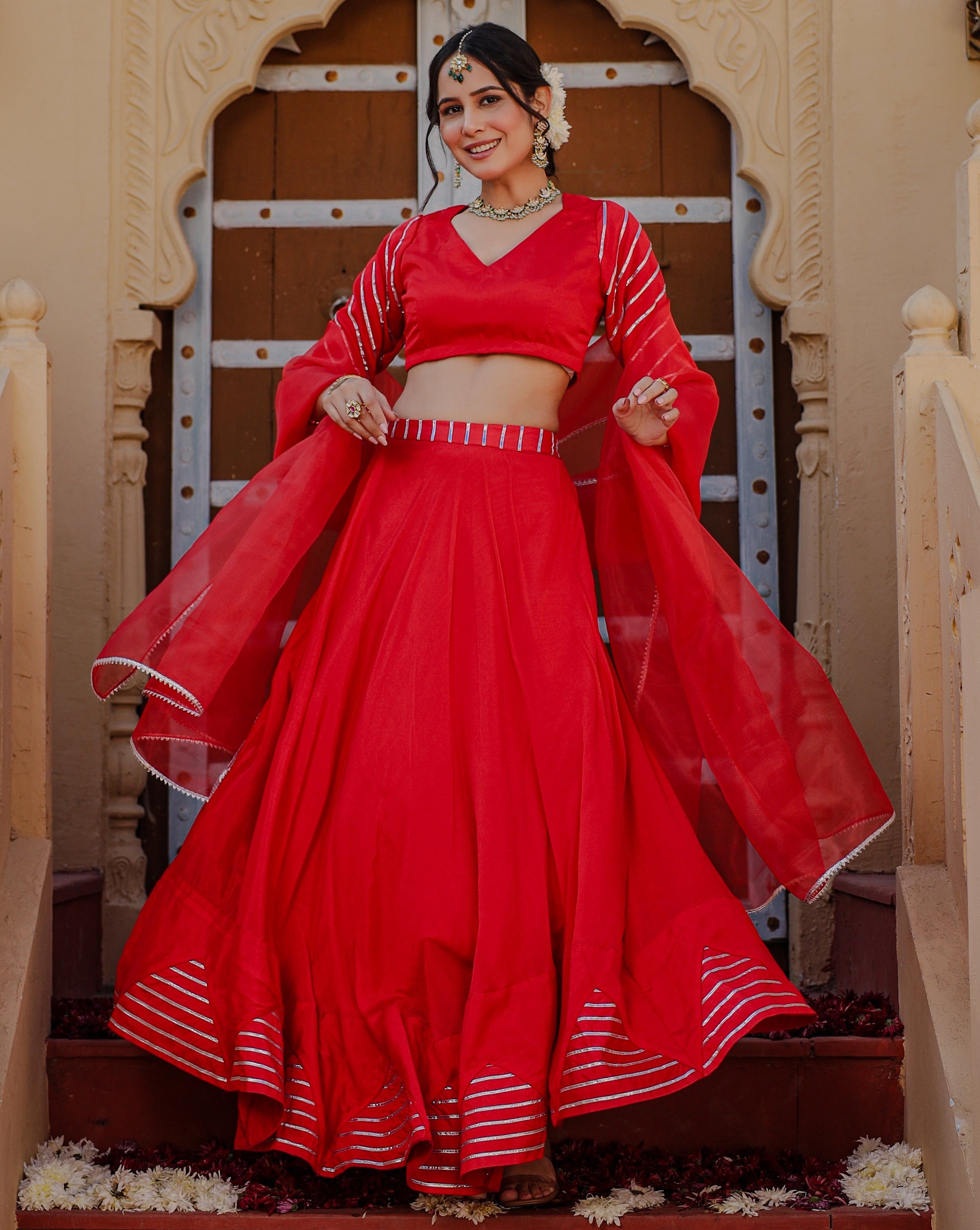 Red Gota Worked Lehenga Set