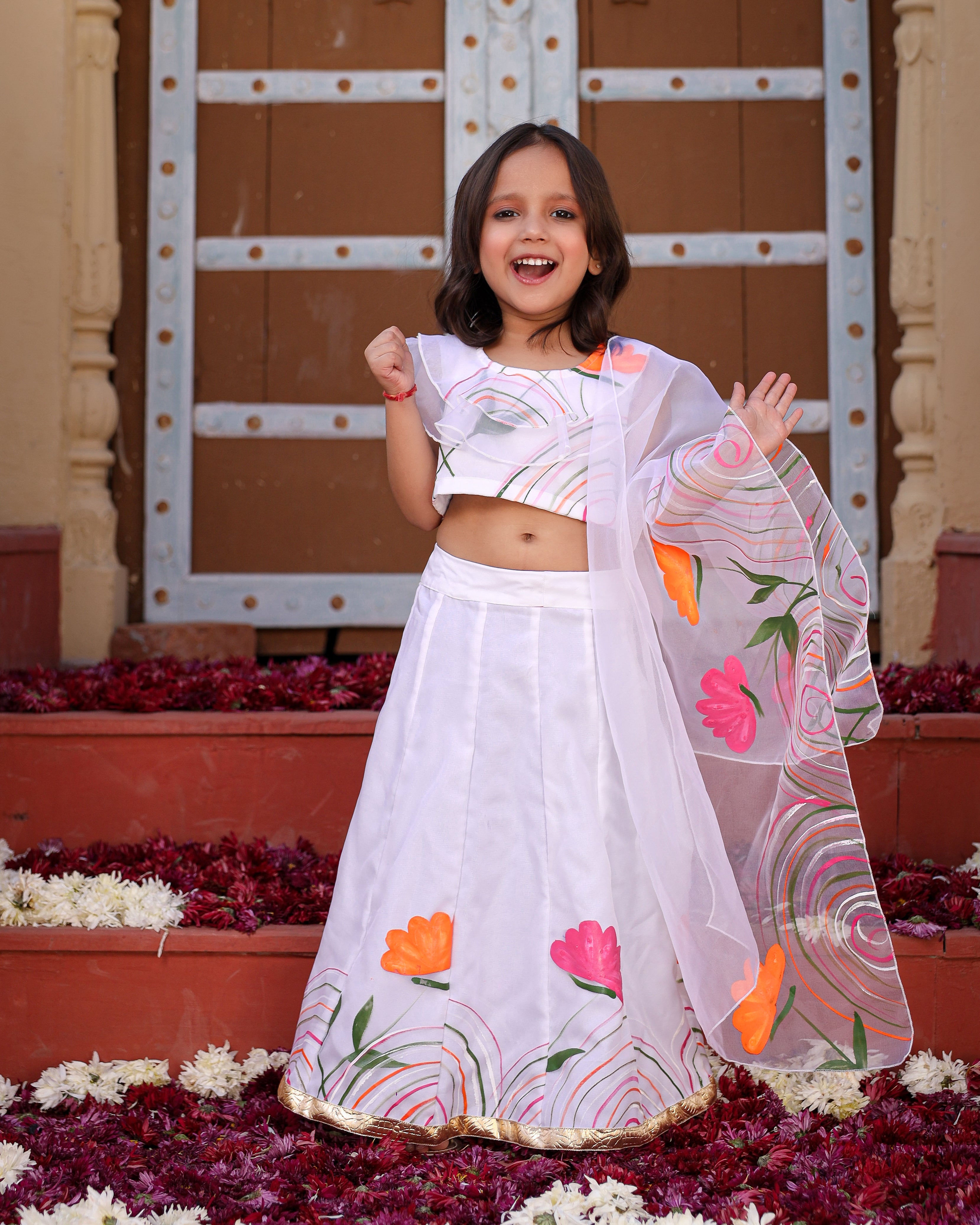 Floral White Organza Lehenga Set