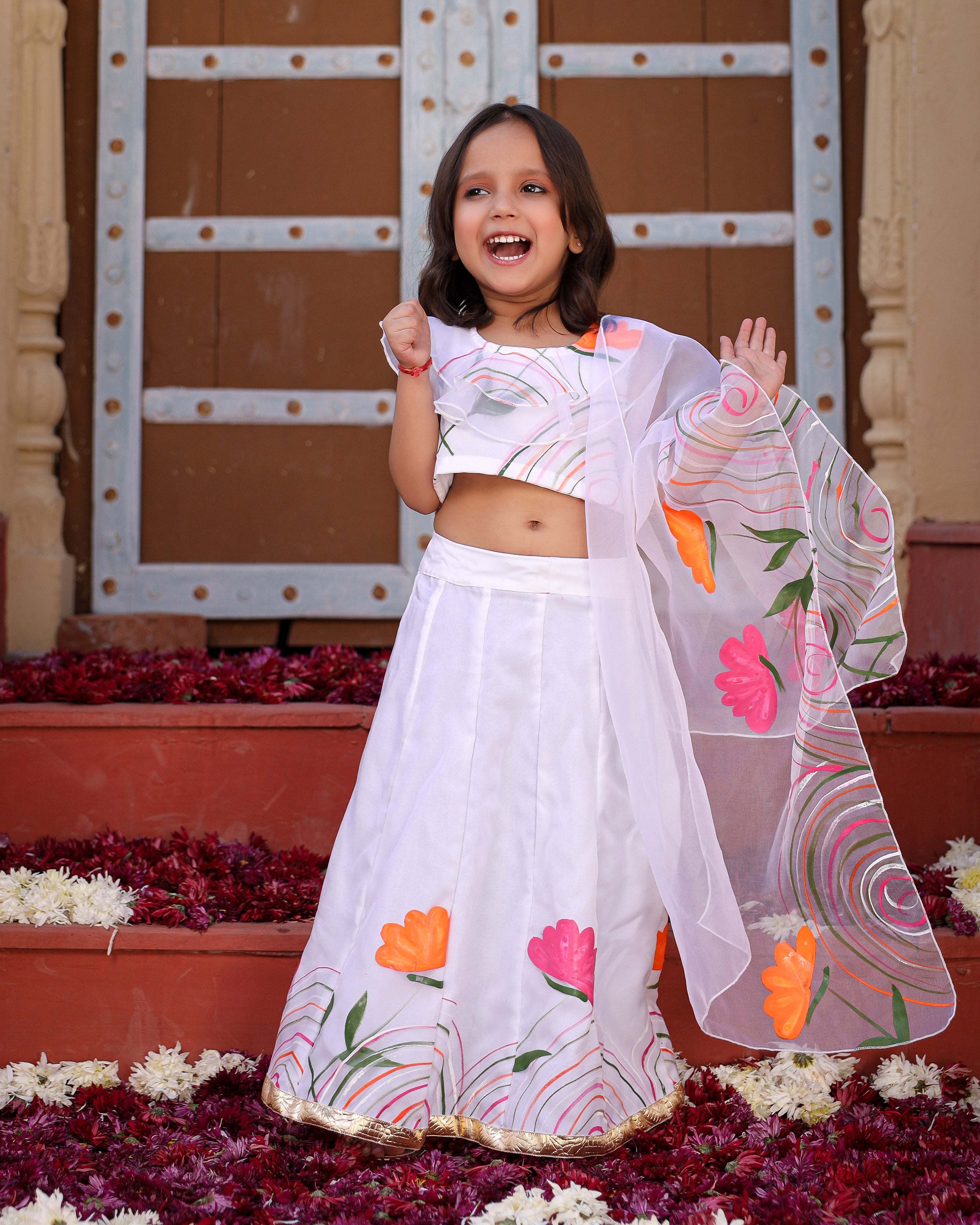 Floral White Organza Lehenga Set