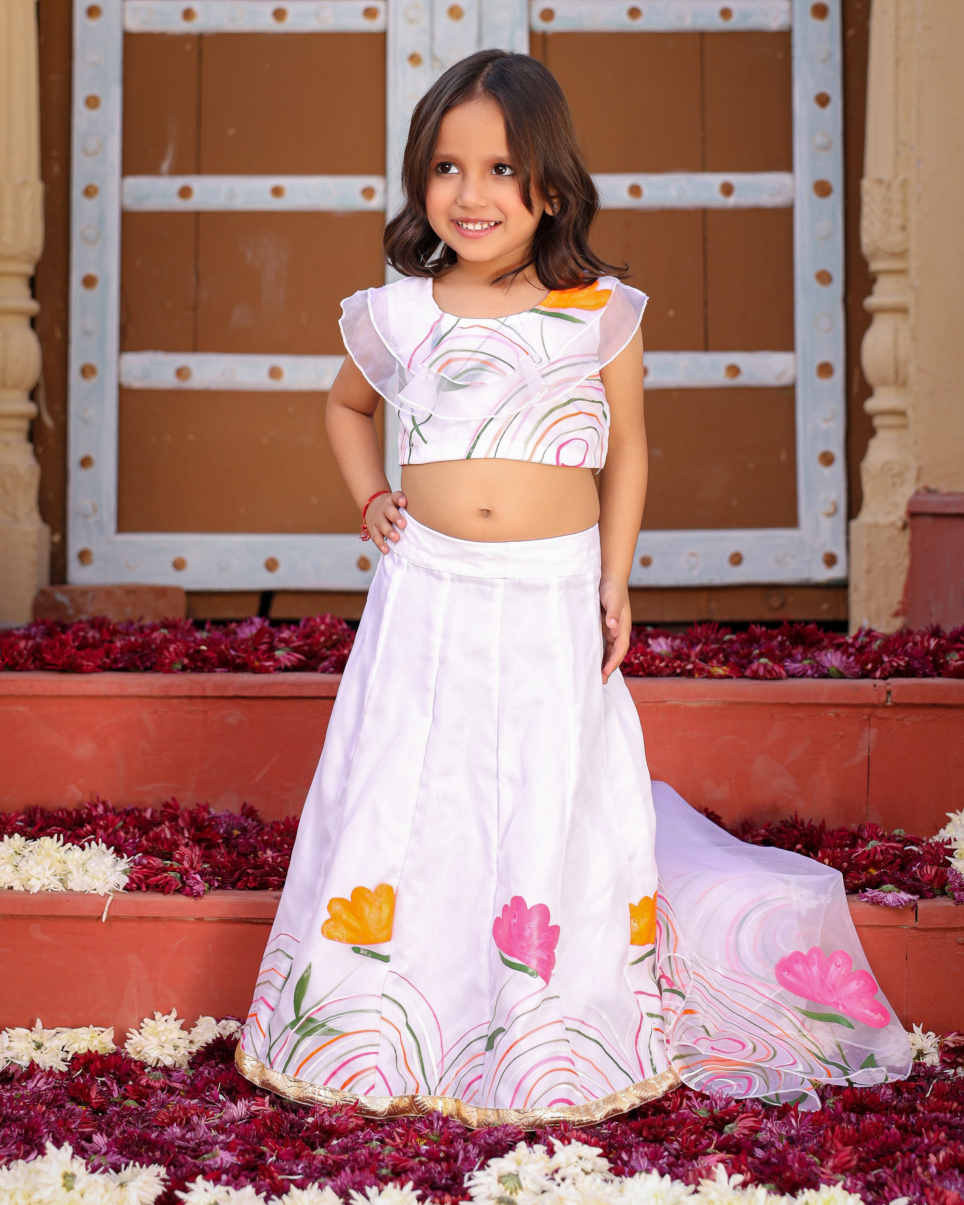 Floral White Organza Lehenga Set