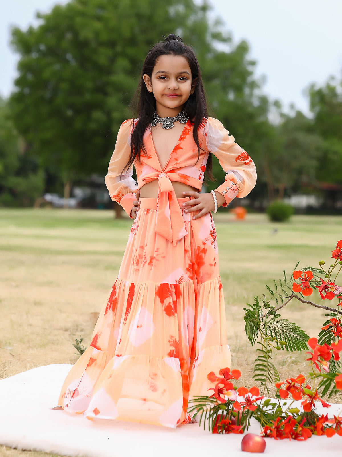 Maya Orange Crop Top And Skirt Dress