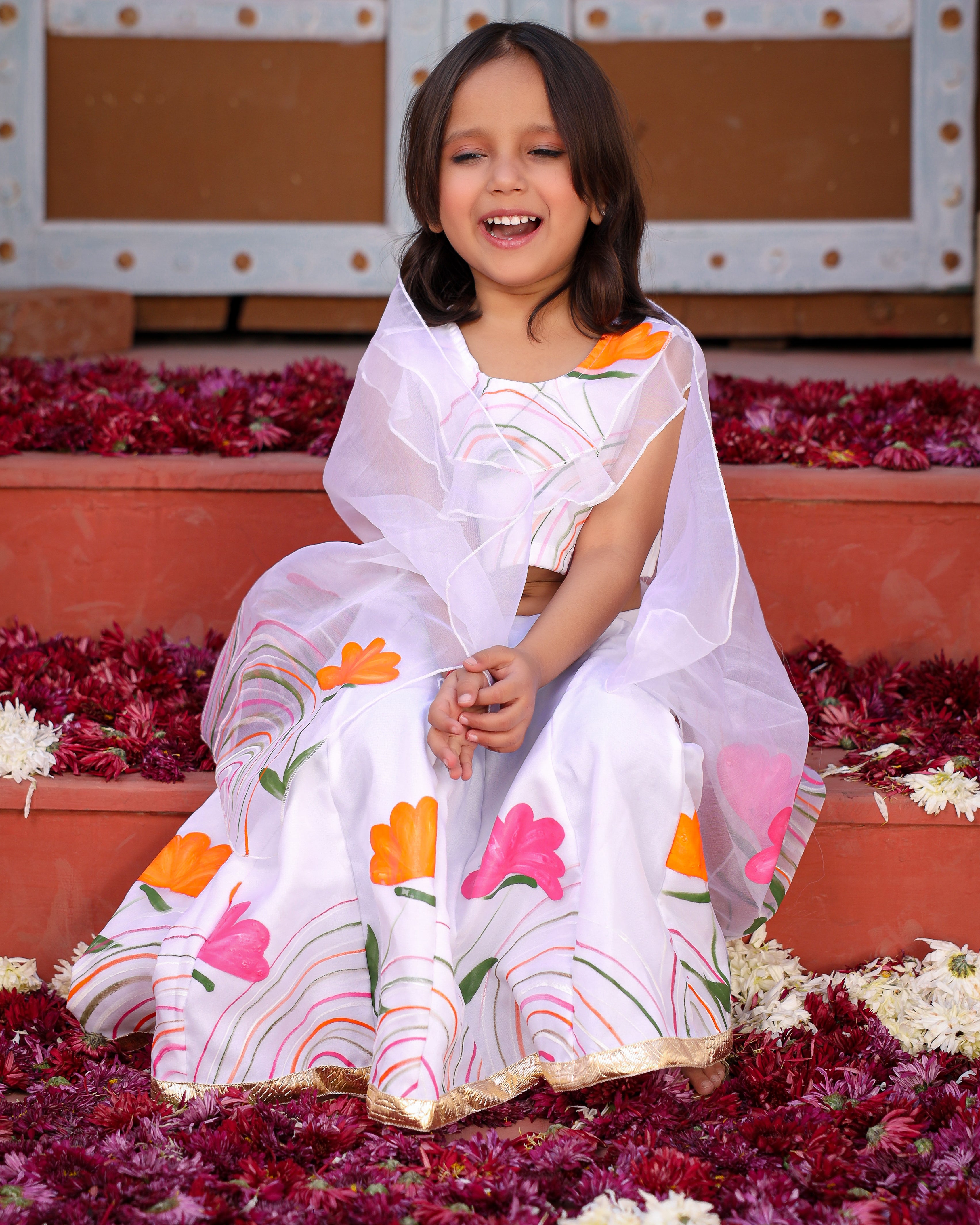 Floral White Organza Lehenga Set