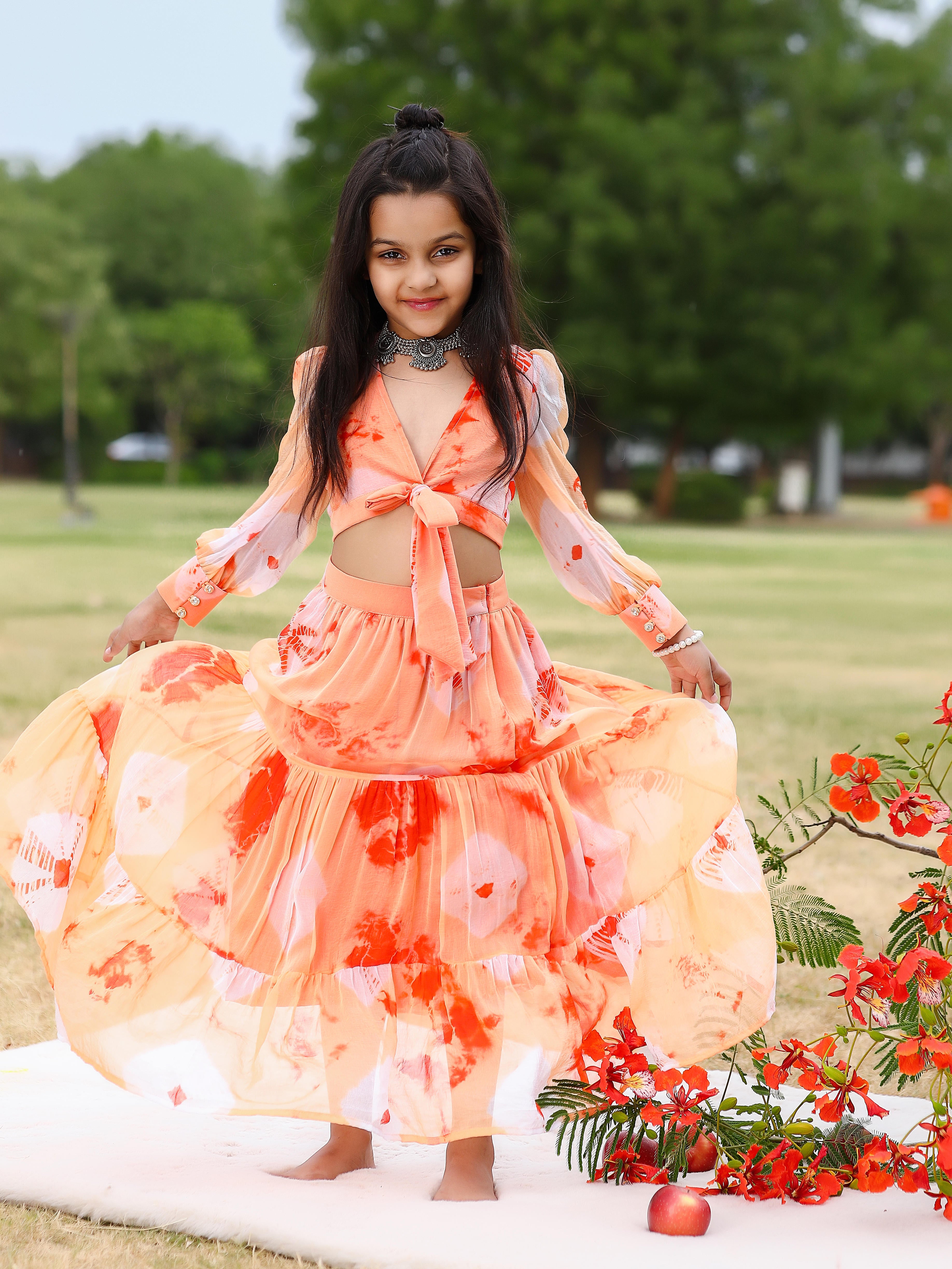 Maya Orange Crop Top And Skirt Dress