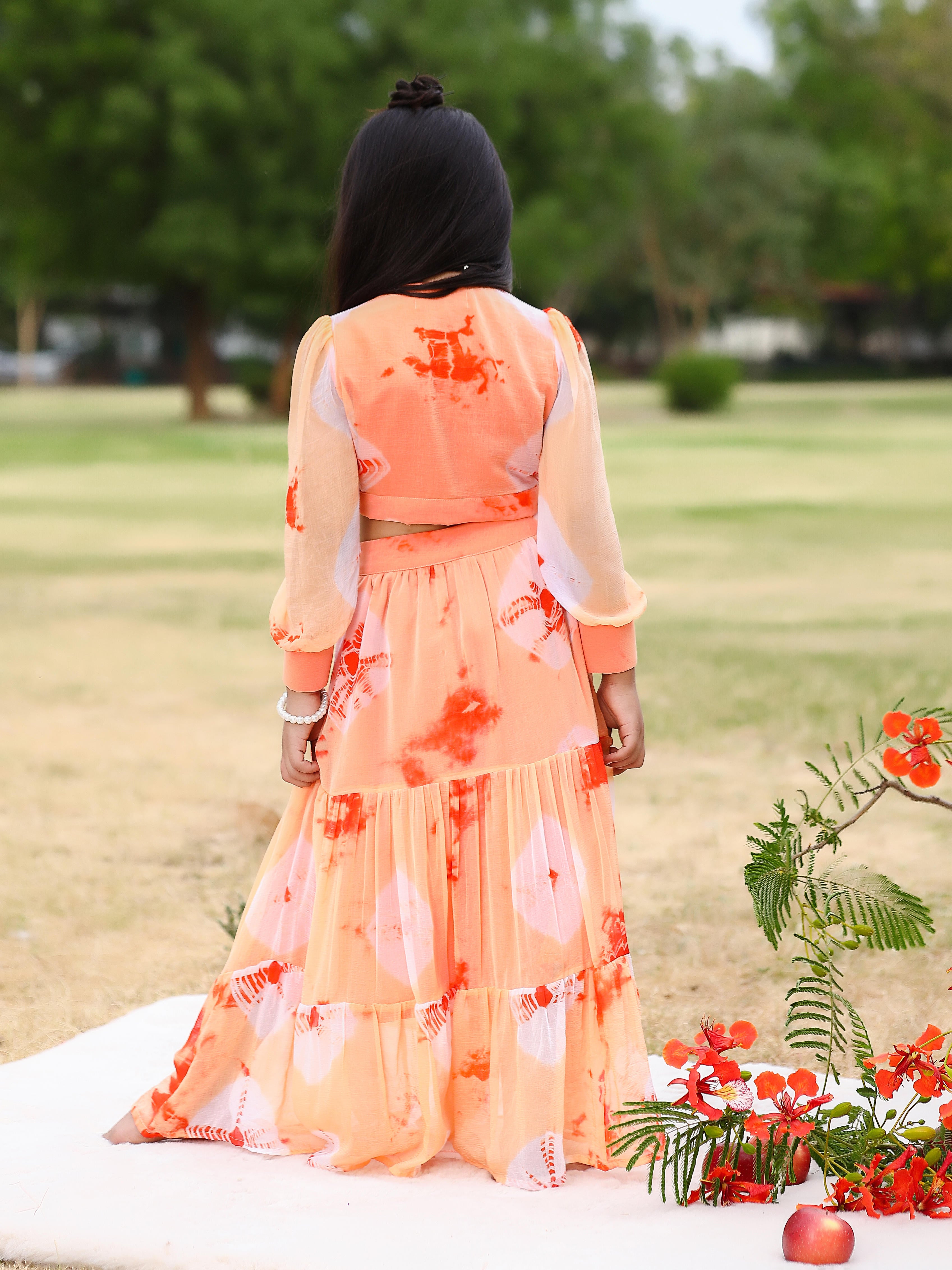 Maya Orange Crop Top And Skirt Dress