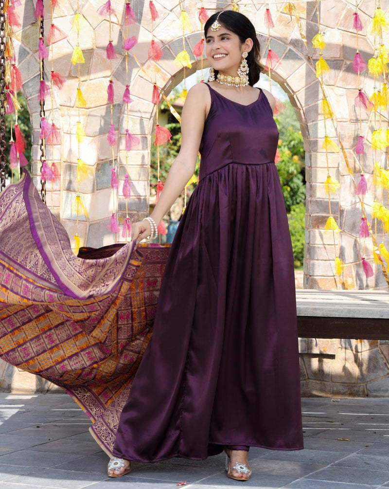 Anarkali Long Gown With Banarasi Brocade Design In Yoke | JCS Fashions