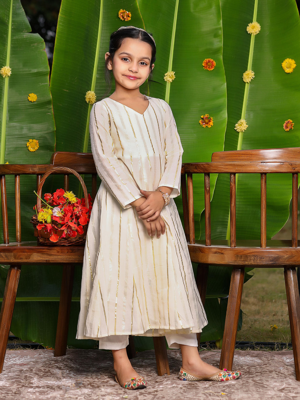 Dhoti Kurta Set Girl in White and Gold | 5-12 Year old