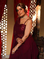 Maroon Flared Saree With Sequin Blouse