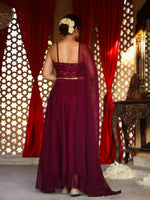 Maroon Flared Saree With Sequin Blouse