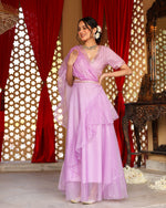 Levender Flared Pre- Draped Saree With Sequin Blouse