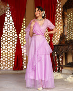 Levender Flared Pre- Draped Saree With Sequin Blouse