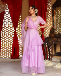 Levender Flared Pre- Draped Saree With Sequin Blouse