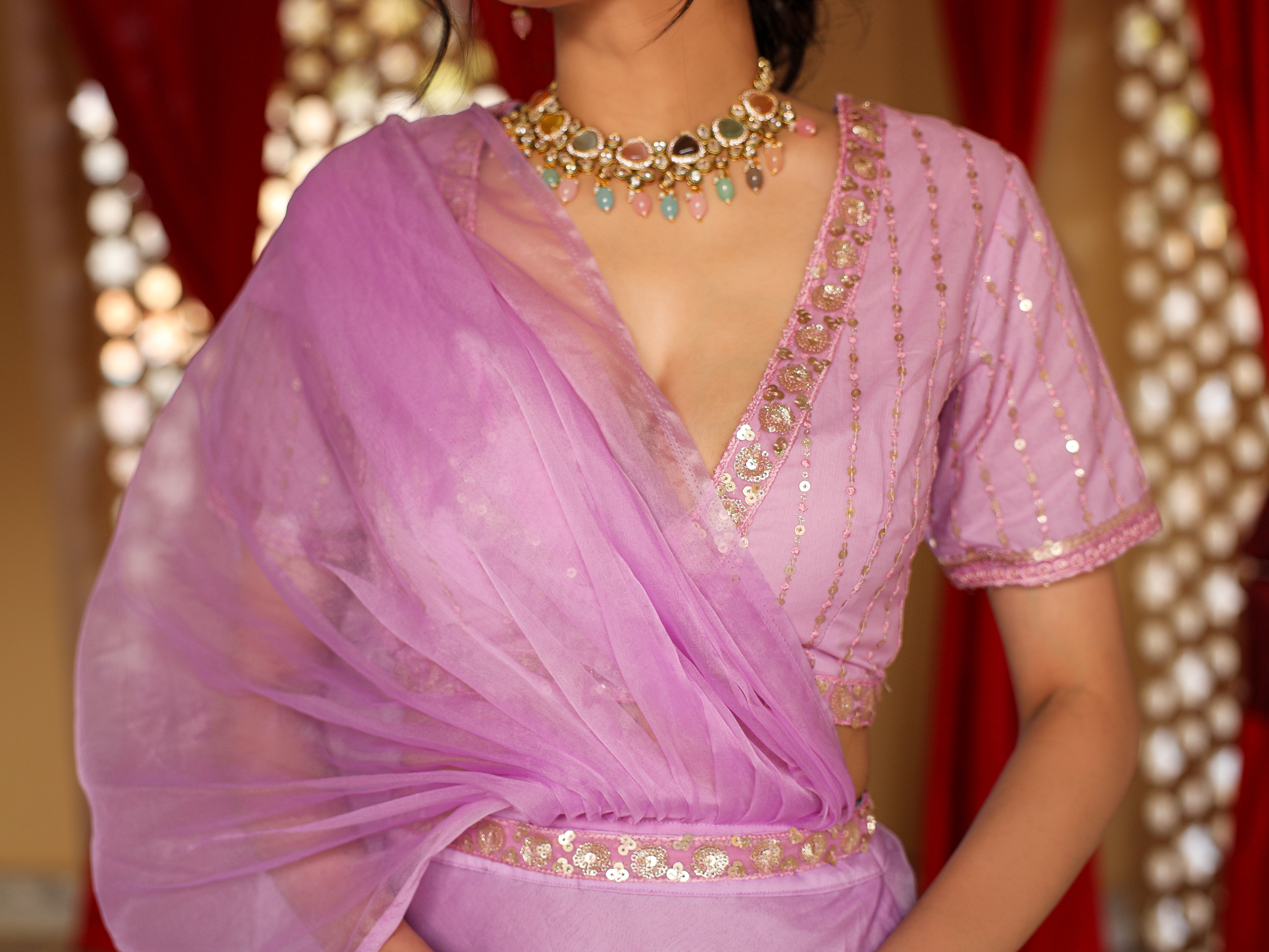 Levender Flared saree with Sequin Blouse