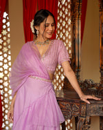 Levender Flared Pre- Draped Saree With Sequin Blouse