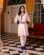 Pasty White Kurta Set With Blue Leheriya Patch