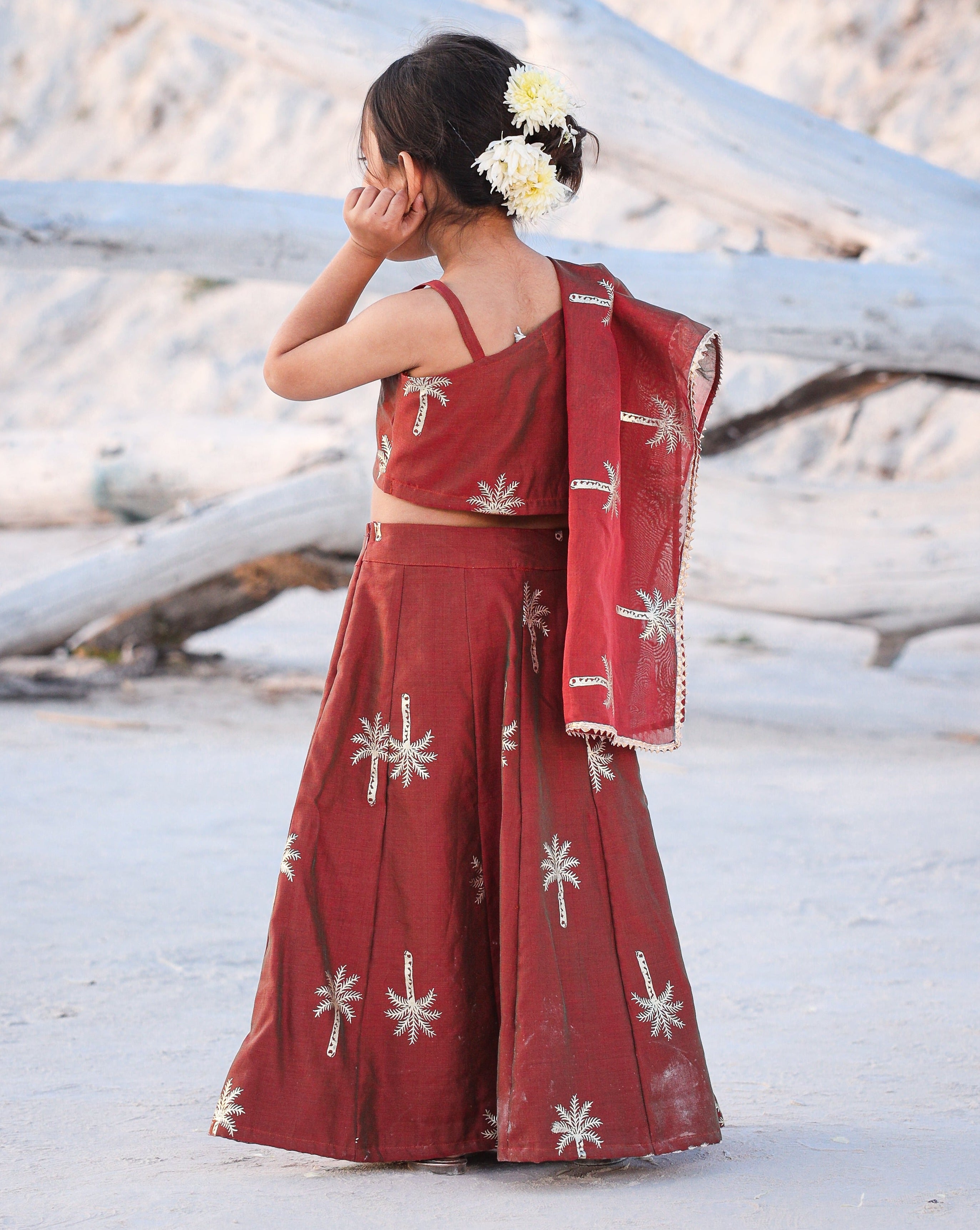 Kids Brown Printed Lehenga Choli Set