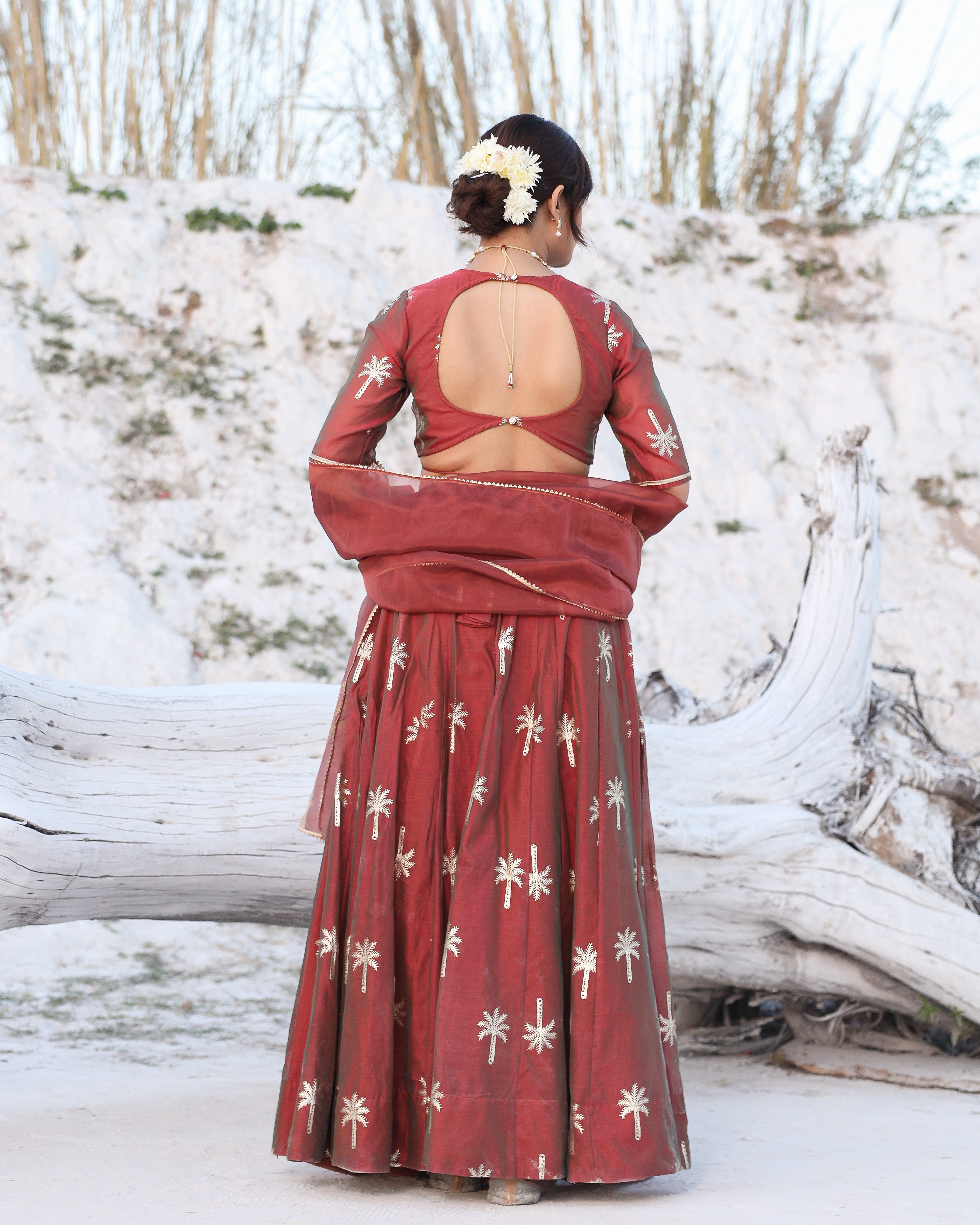 Tree Foil Printed Brown Lehenga Set