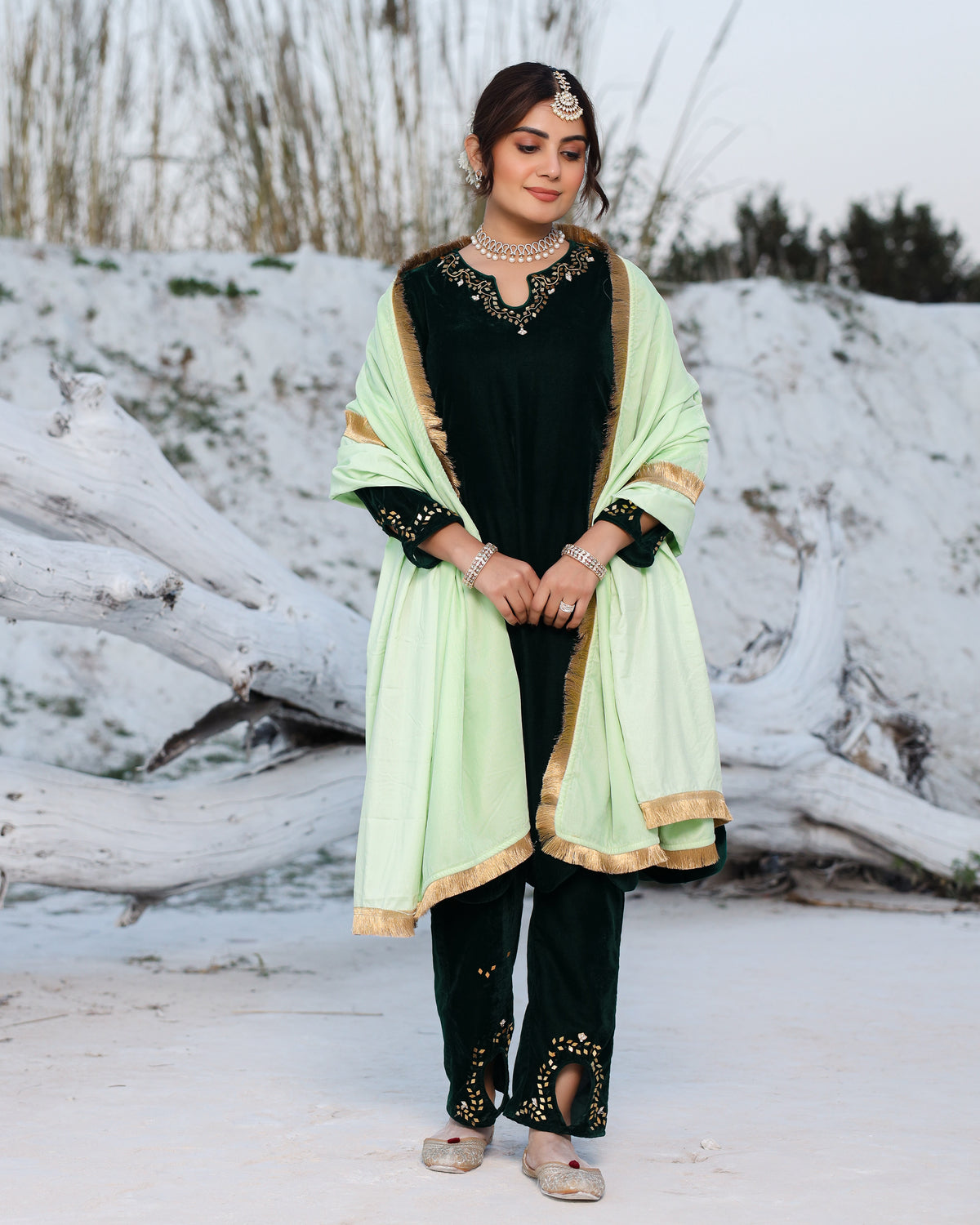 Laira Green Velvet Suit Set